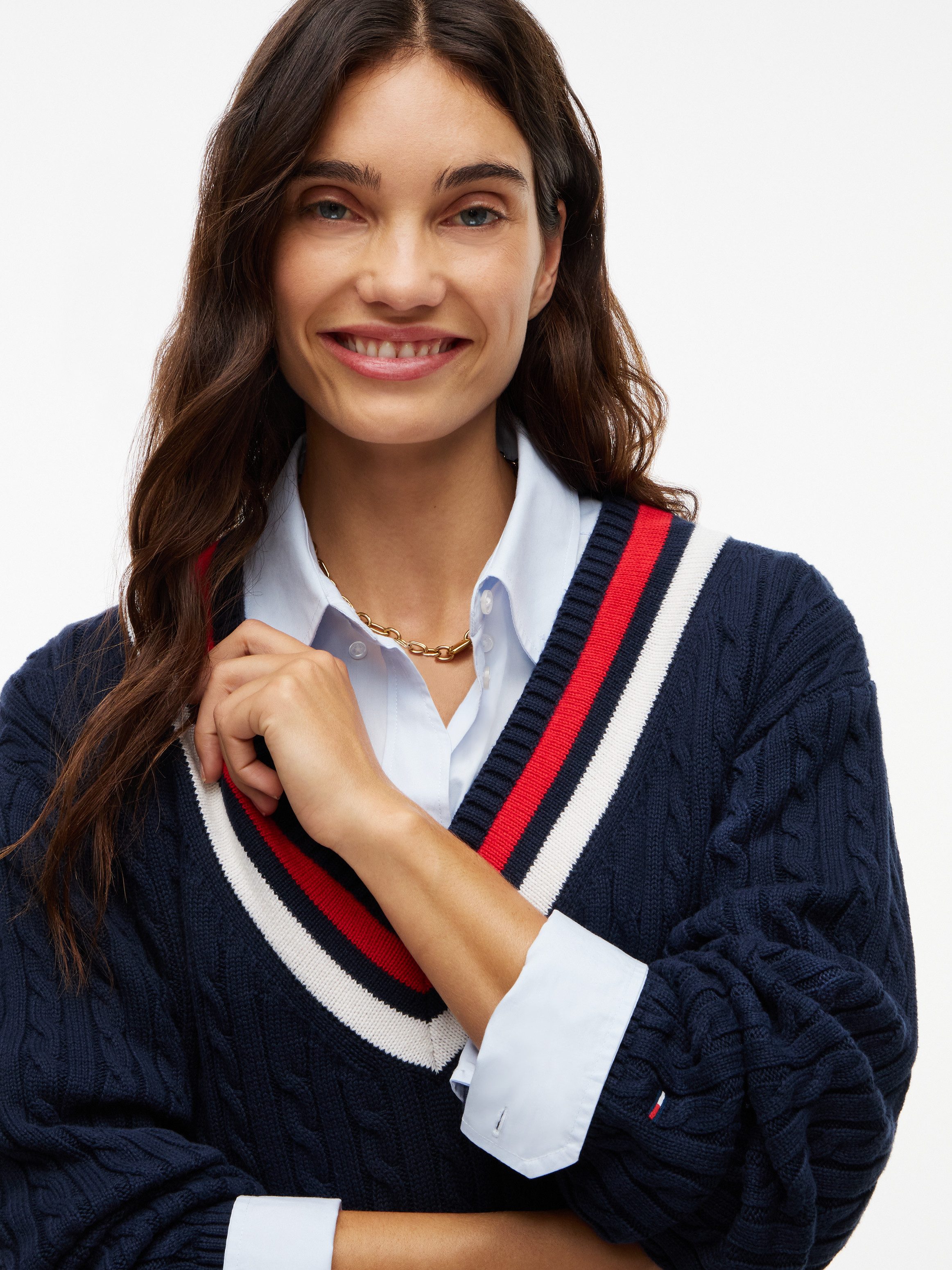Tommy Jeans Strickkleid TJW CABLE RWB SWEATER DRESS EXT Baumwolle, mit Zopfmuster – Bild 3 von 5