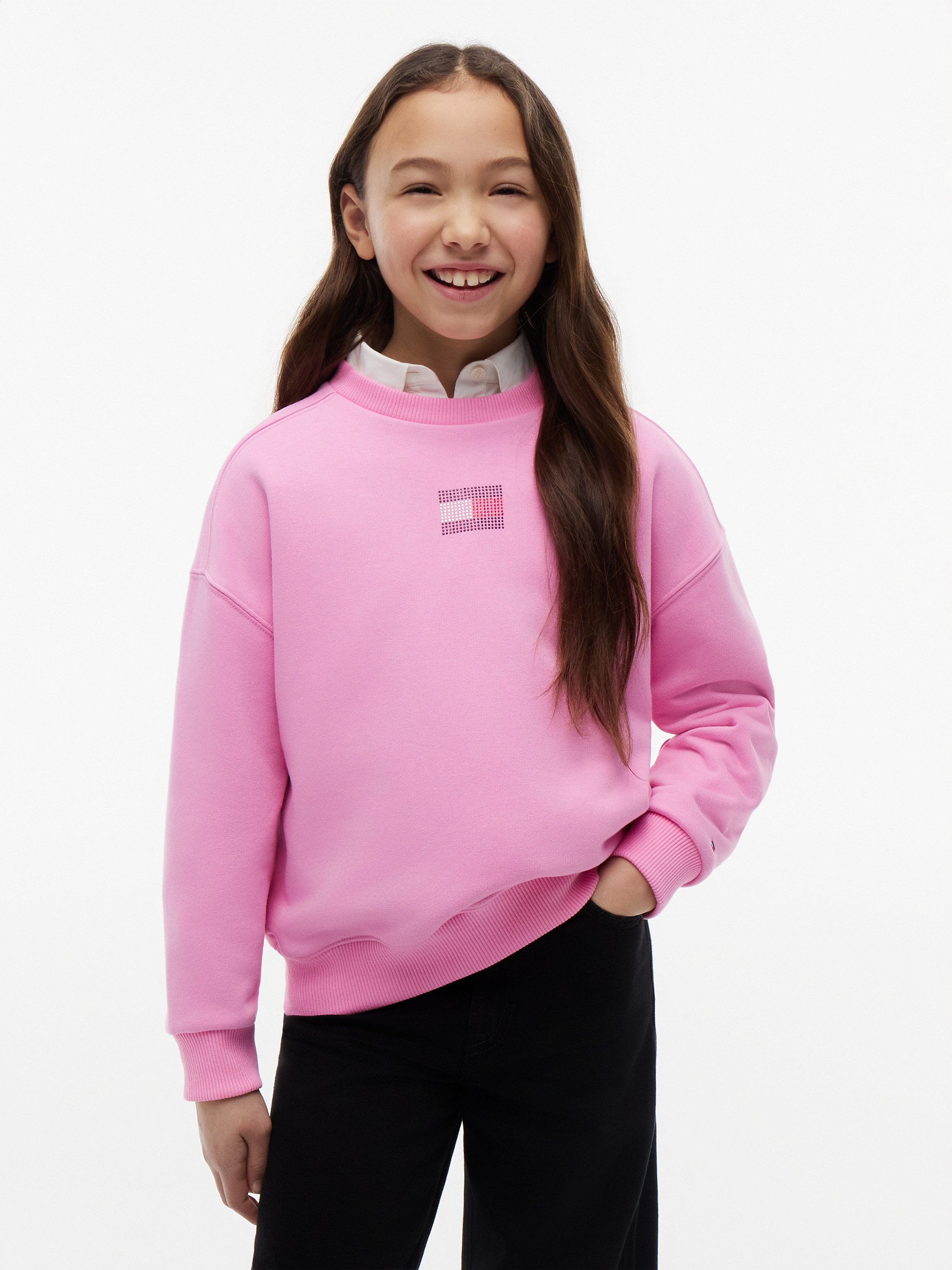 Tommy Hilfiger Sweatshirt Glitzersteine, Rundhalsausschnitt, Regular Fit, Kinder bis 16 Jahre