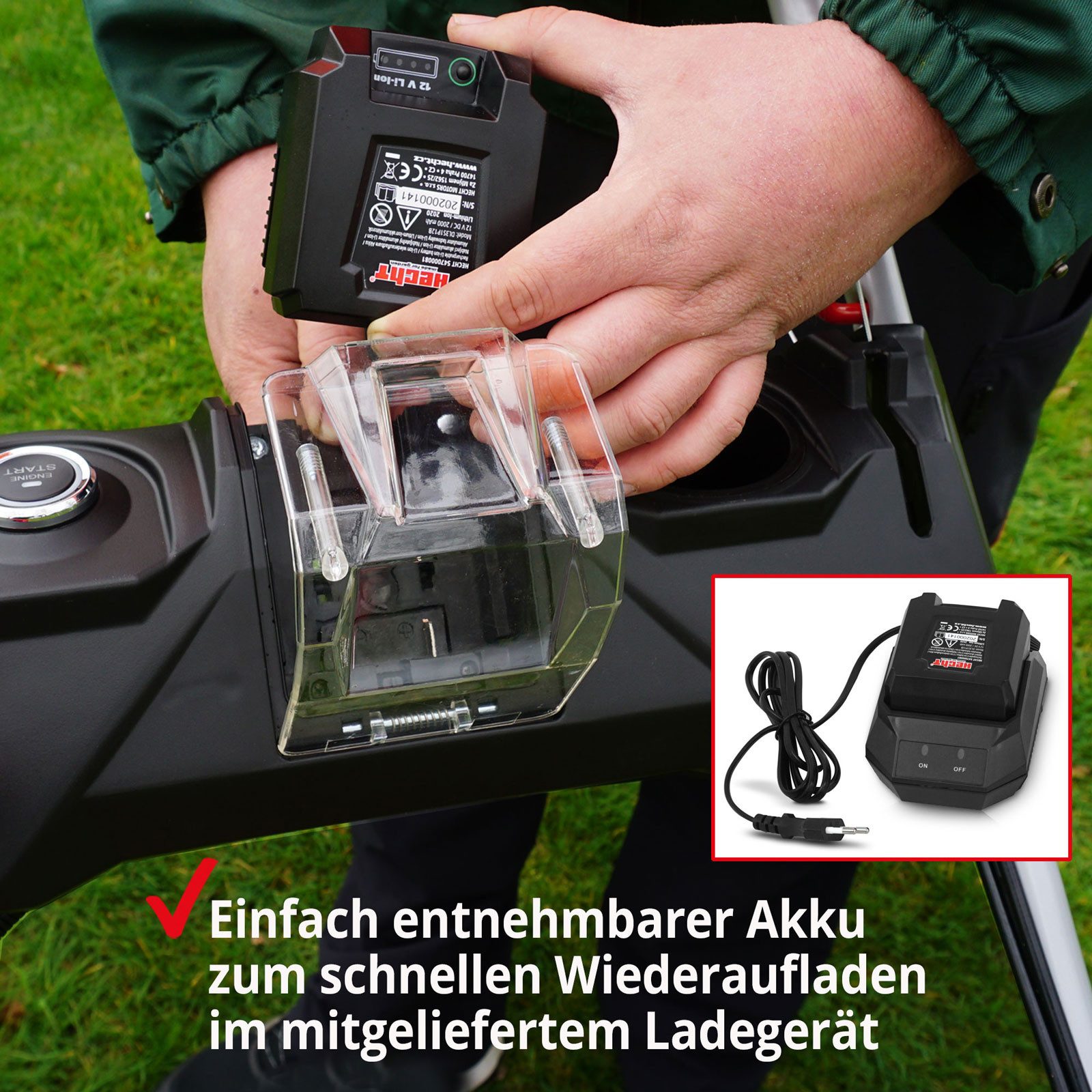 Hecht Benzinrasenmäher 547 SWE 5in1 mit Elektrostart Radantrieb Mulchkit, 46 cm Schnittbreite, 55L Fangkorb, 3,7 PS, 150 cm³, 25-75 mm