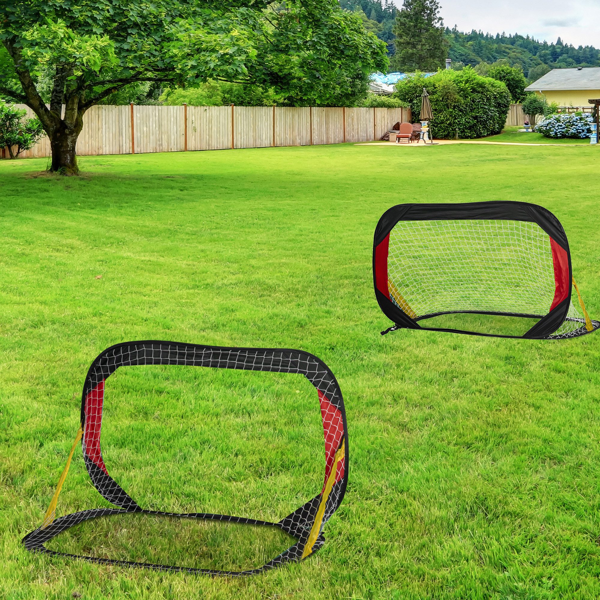 HOMCOM Fußballtor Fußballtore Minitore Faltbar für Garten & Park Stahl Schwarz (für Kinder und Erwachsene, 2 St., für den Garten oder …