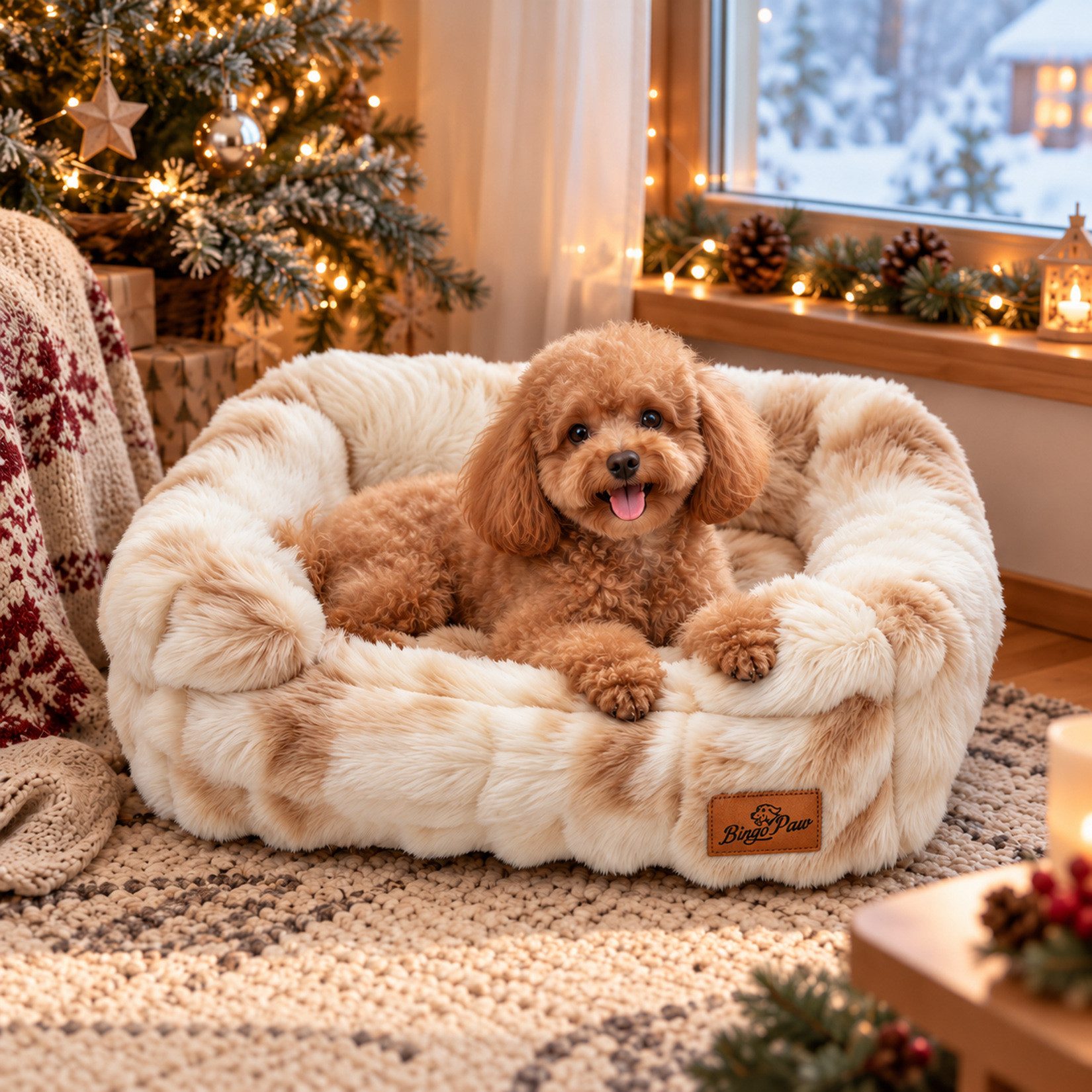BingoPaw Hundebett Flauschiges Hundesofa mit abnehmbarem, waschbarem Bezug, Polyester, Zweifarbiges Plüschdesign, Schaumstoffflocken, …