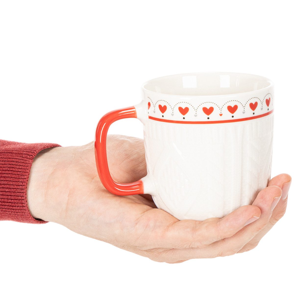 Kaemingk Weihnachtsmann Kaffeetasse mit dekorativem Herzmotiv und Strickdesign aus, 2 Stück