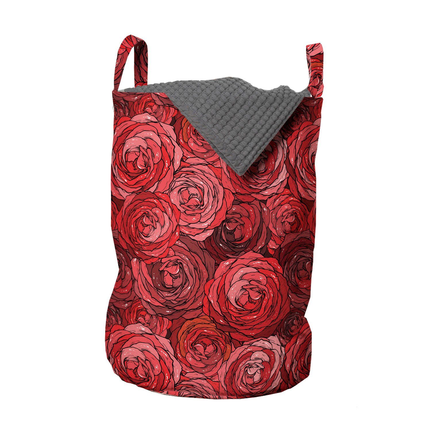 Abakuhaus Wäschesäckchen Wäschekorb mit Griffen Kordelzugverschluss für Waschsalons, Rosen Blütenblätter in den warmen Farbpalette