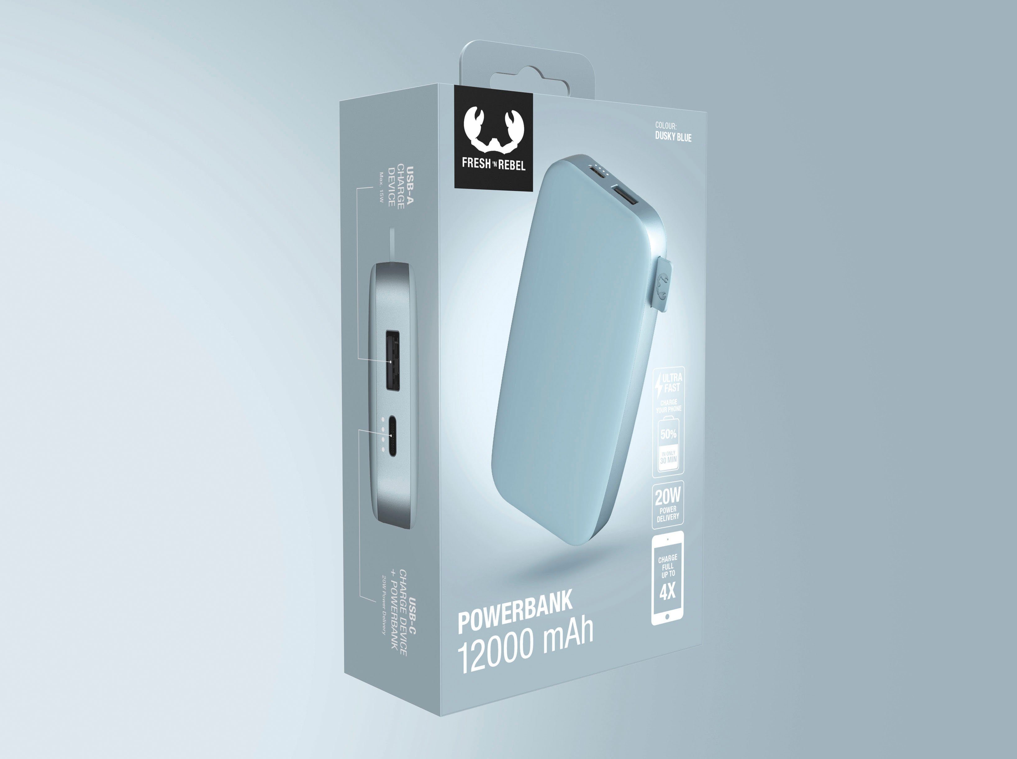 Fresh´n Rebel Power Pack 12000mAh Fast mit hellblau Powerbank Ultra Charge PD USB-C, 20W &