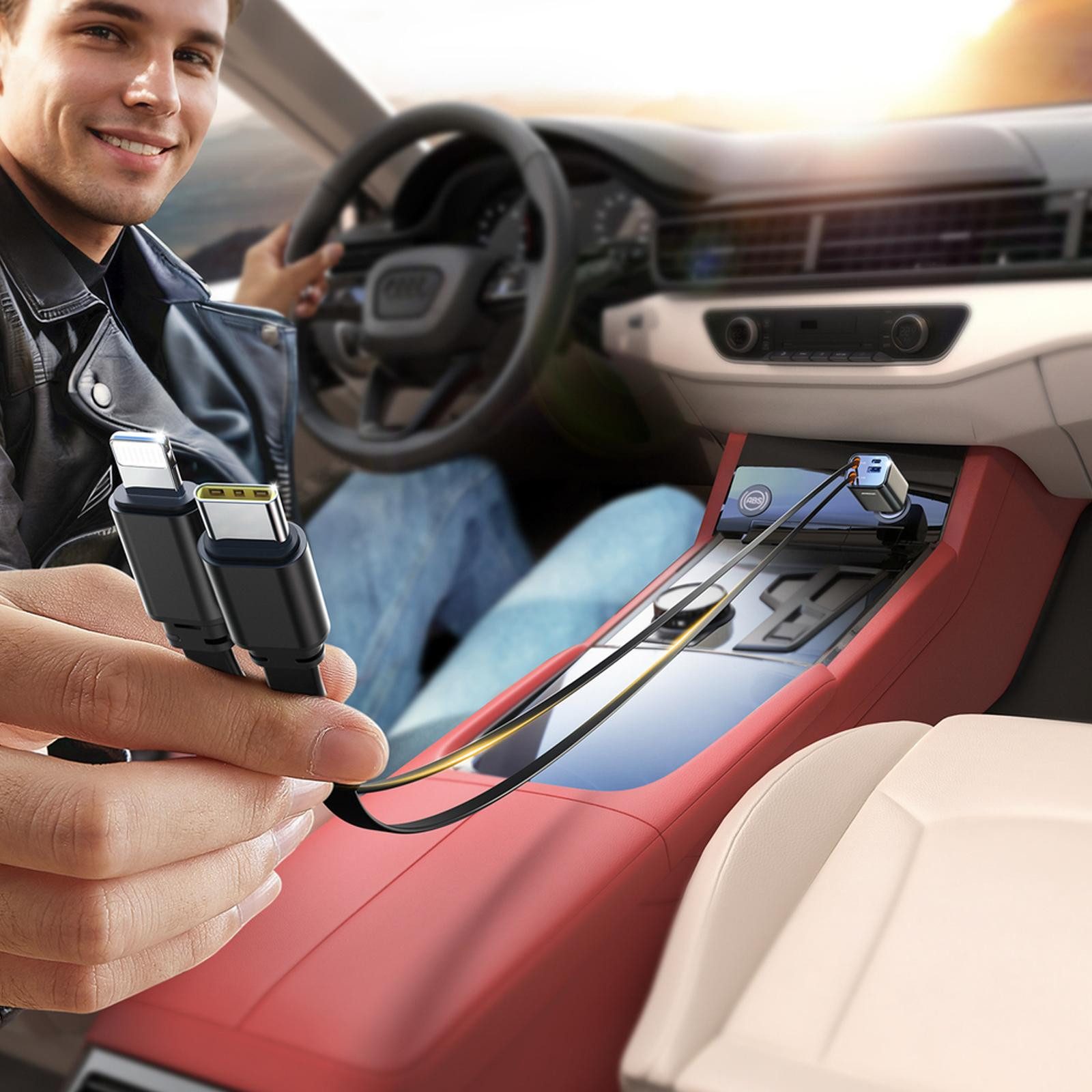 JOYROOM JR-CCL05 Handy KFZ Ladegerät USB A USB C Lightning Smartphone-Ladegerät (3000 mA, Handy KFZ 2 Port USB A USB C Lightning Auto Schnell Ladeadapter)