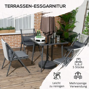 Outsunny Garten-Essgruppe 5 tlg. Gartenmöbel-Set, Balkonmöbel-Set mit 1 Tisch, 4 Stühlen, (Sitzgruppe, 5-tlg., Gartengarnitur), für Balkon, Terrasse, Polyester, Dunkelgrau