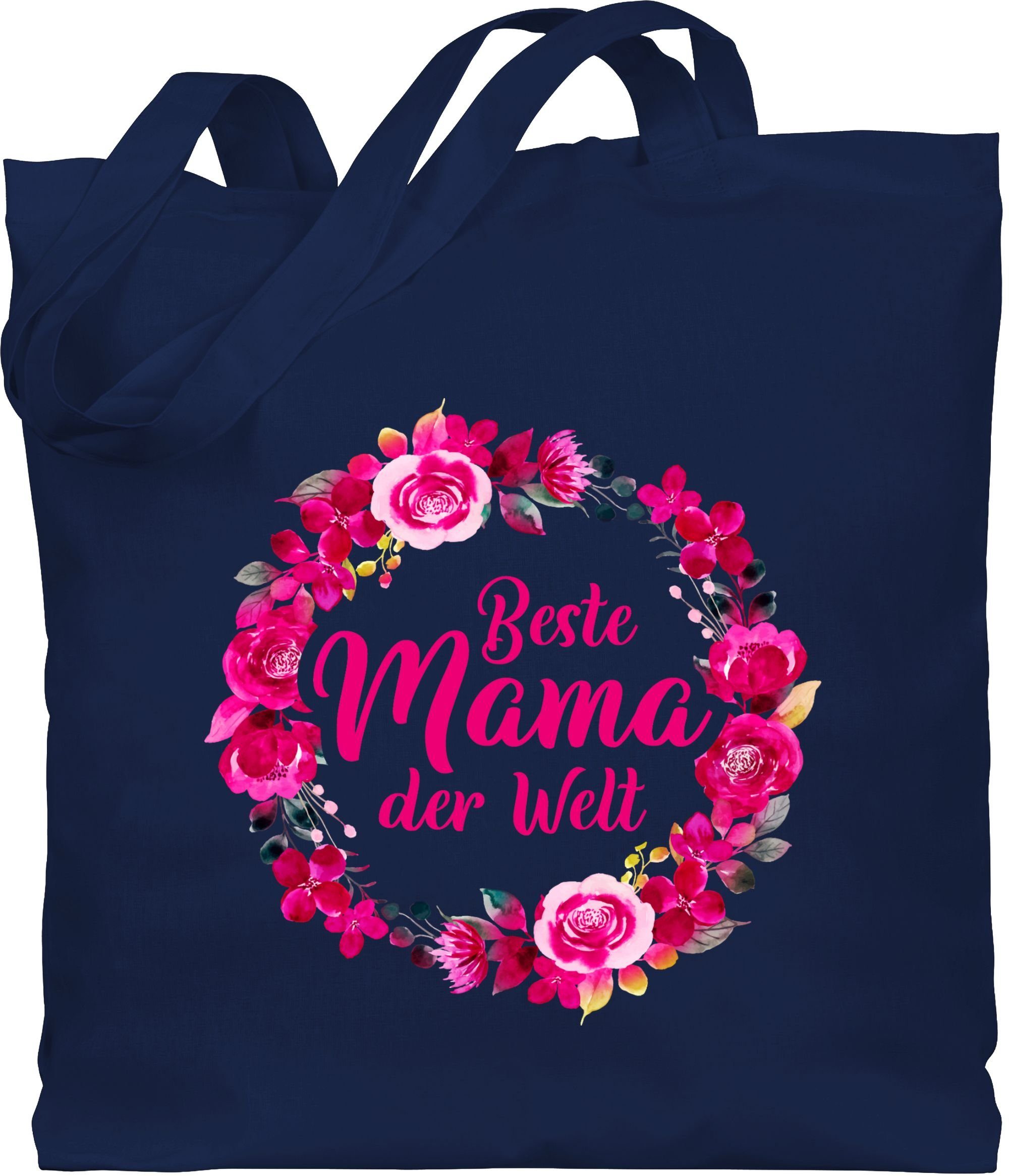 Shirtracer Umhängetasche Beste Mama der Welt Blumenkranz, Muttertagsgeschenk 1 Navy Blau