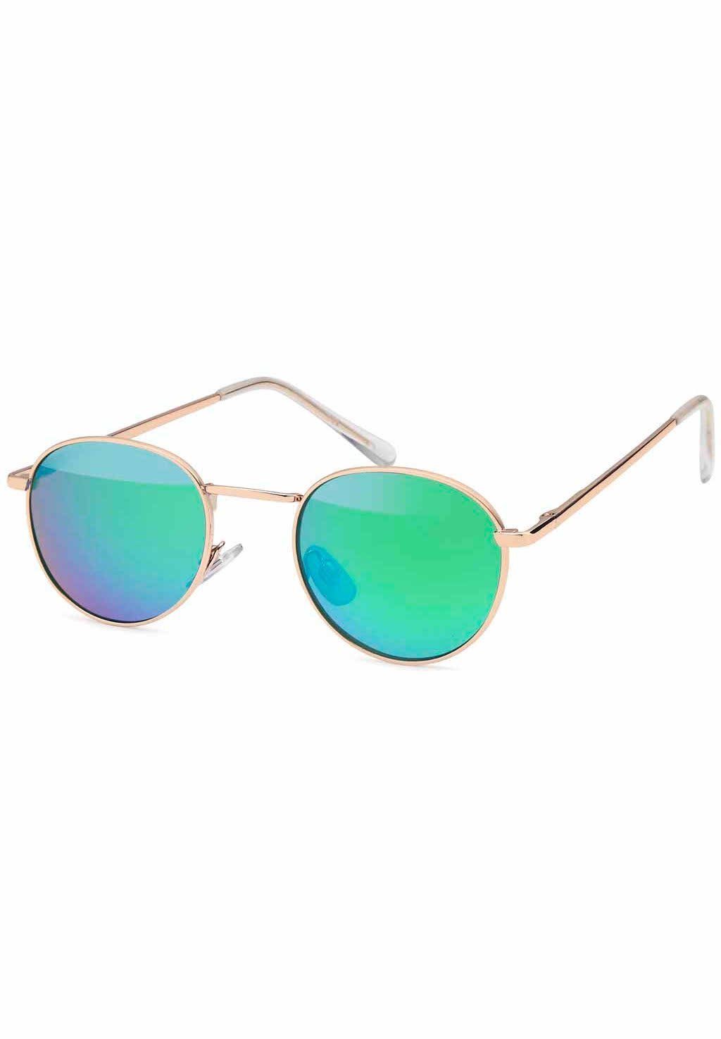 styleBREAKER Sonnenbrille (1-St) Verspiegelt Gestell Gold / Glas Grün-Blau verspiegelt