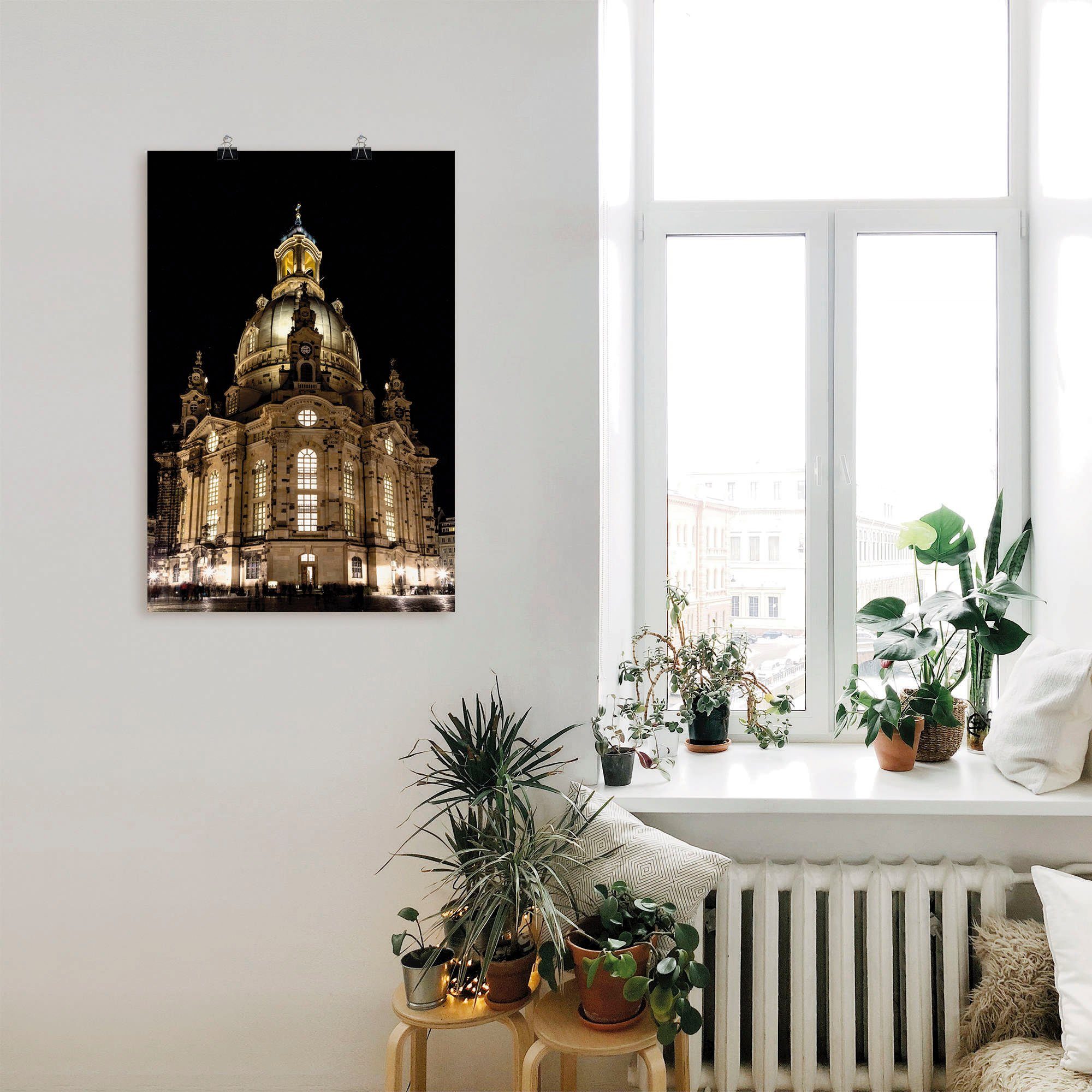 Frauenkirche oder versch. Wandaufkleber Größen Gebäude in in Dresden, Erleuchtete Wandbild Poster (1 St), Alubild, Artland als Leinwandbild,