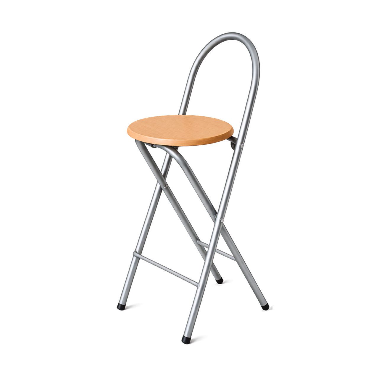 KMH Barhocker Bill klappbar mit Lehne & Fußstütze Silber Buchendekor 73 cm Küche Bar