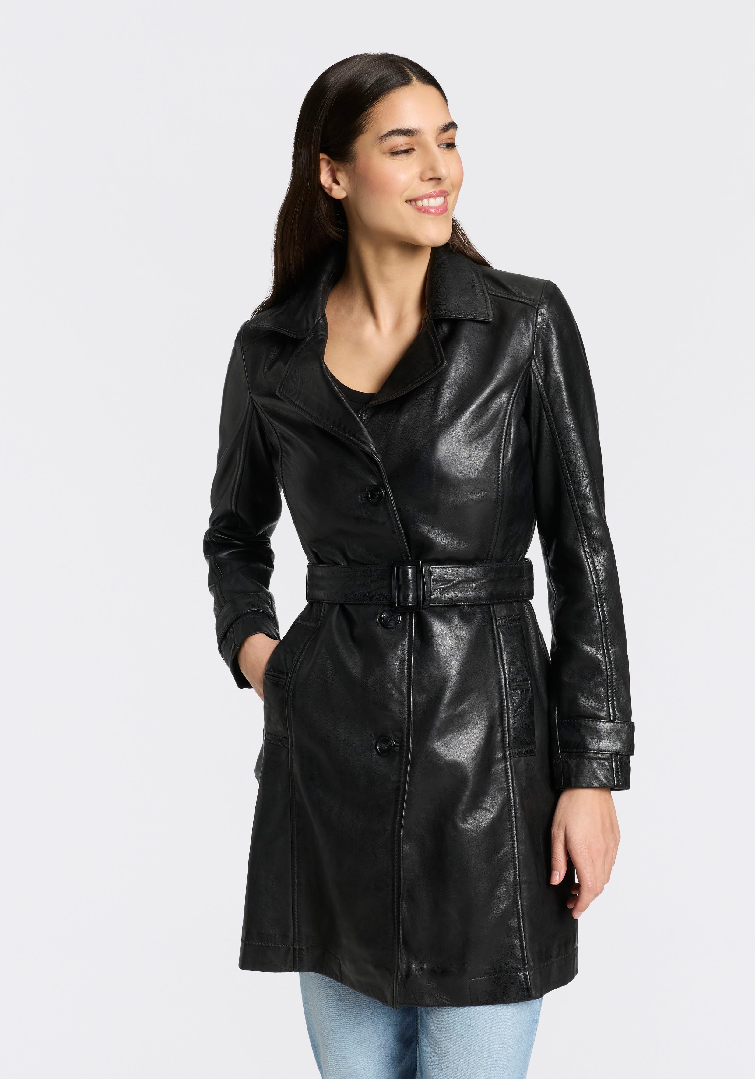 Mauritius Trenchcoat MWLeoniz aus Echtleder, mit Taillengürtel