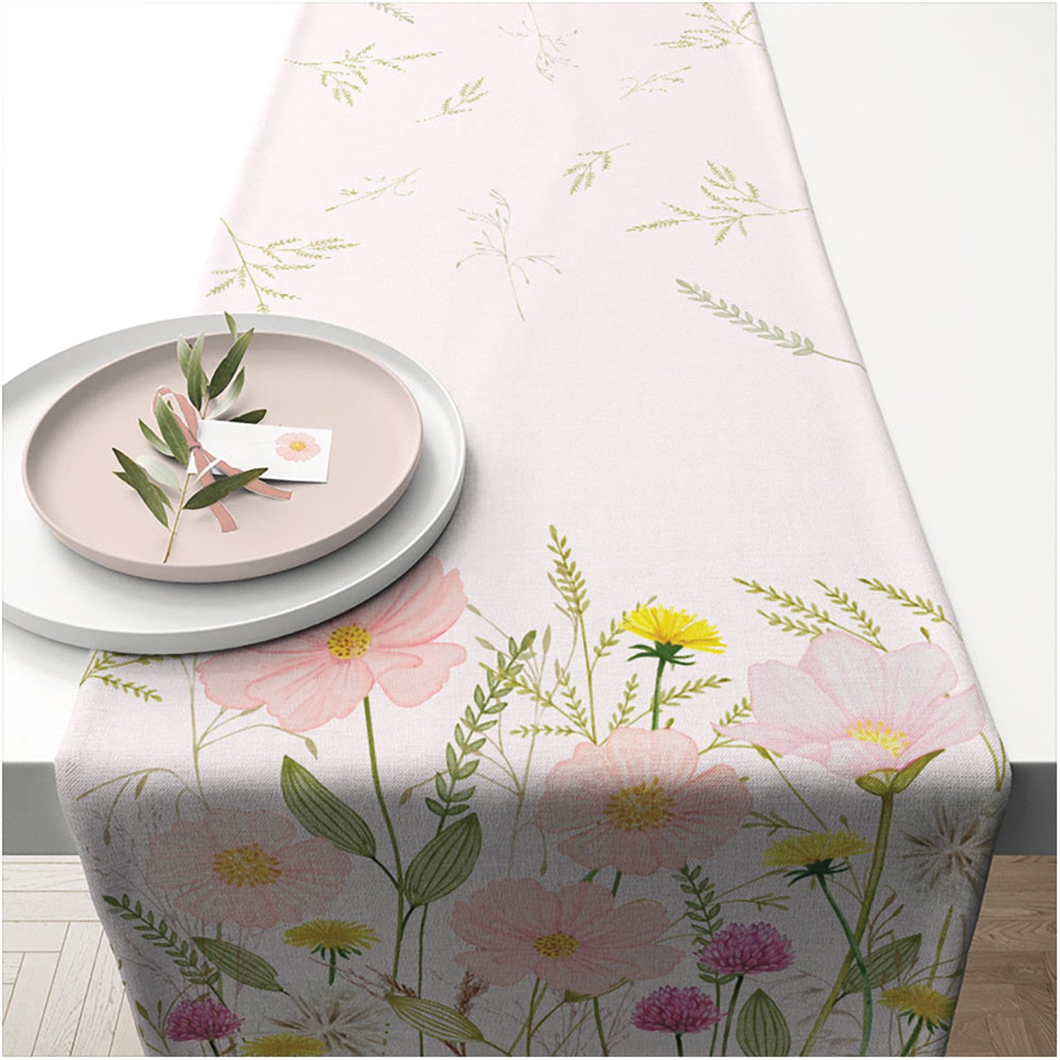 Ambiente® Tischläufer Pastel flowers (1-tlg, 1-teilig), Tischläufer Tischdecke ca.40x150cm Baumwolle