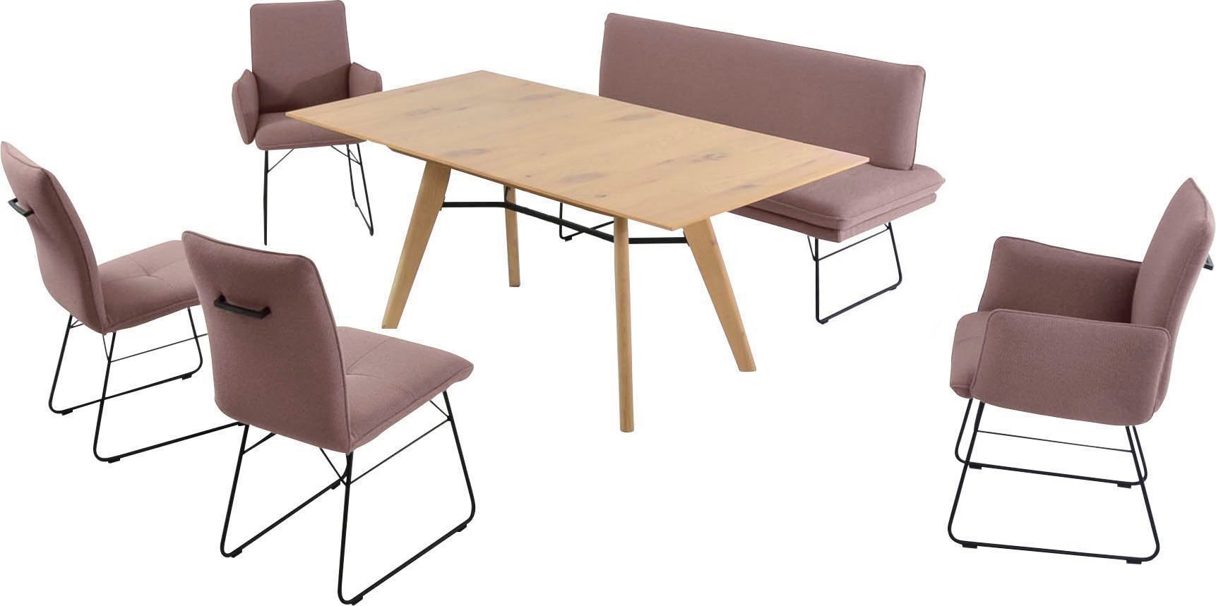 K+W Komfort & Wohnen Essgruppe Giacomo IV, (6-tlg), Polsterbank in 2 Größen, 2 Kufenstühle, 2 Armlehnenstühle und 1 Tisch