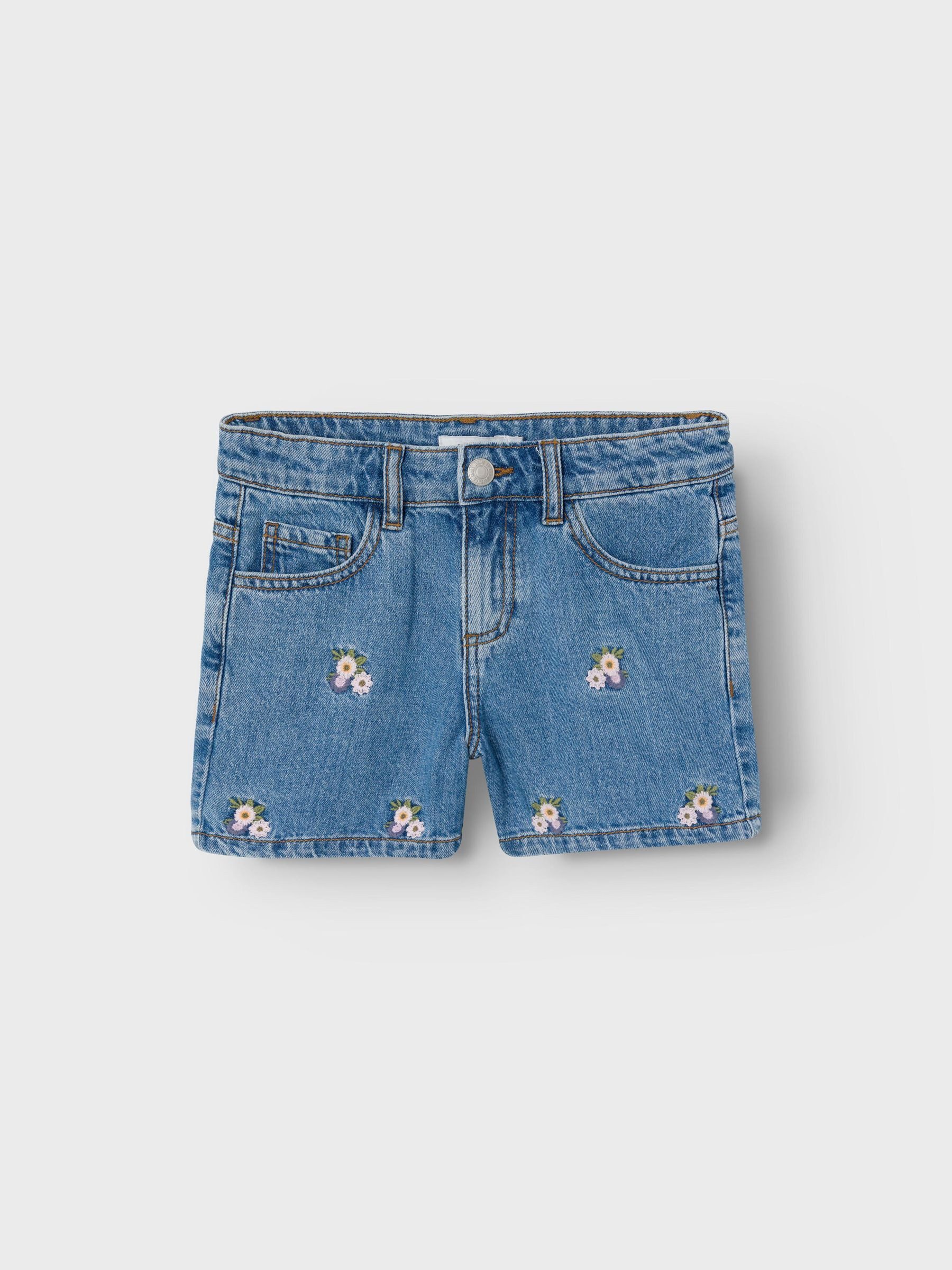 Name It Jeansshorts NKFBELLA REG DNM SHORTS 3674-BE NOOS Baumwolle, verstellbarer Bund, bestickte Details