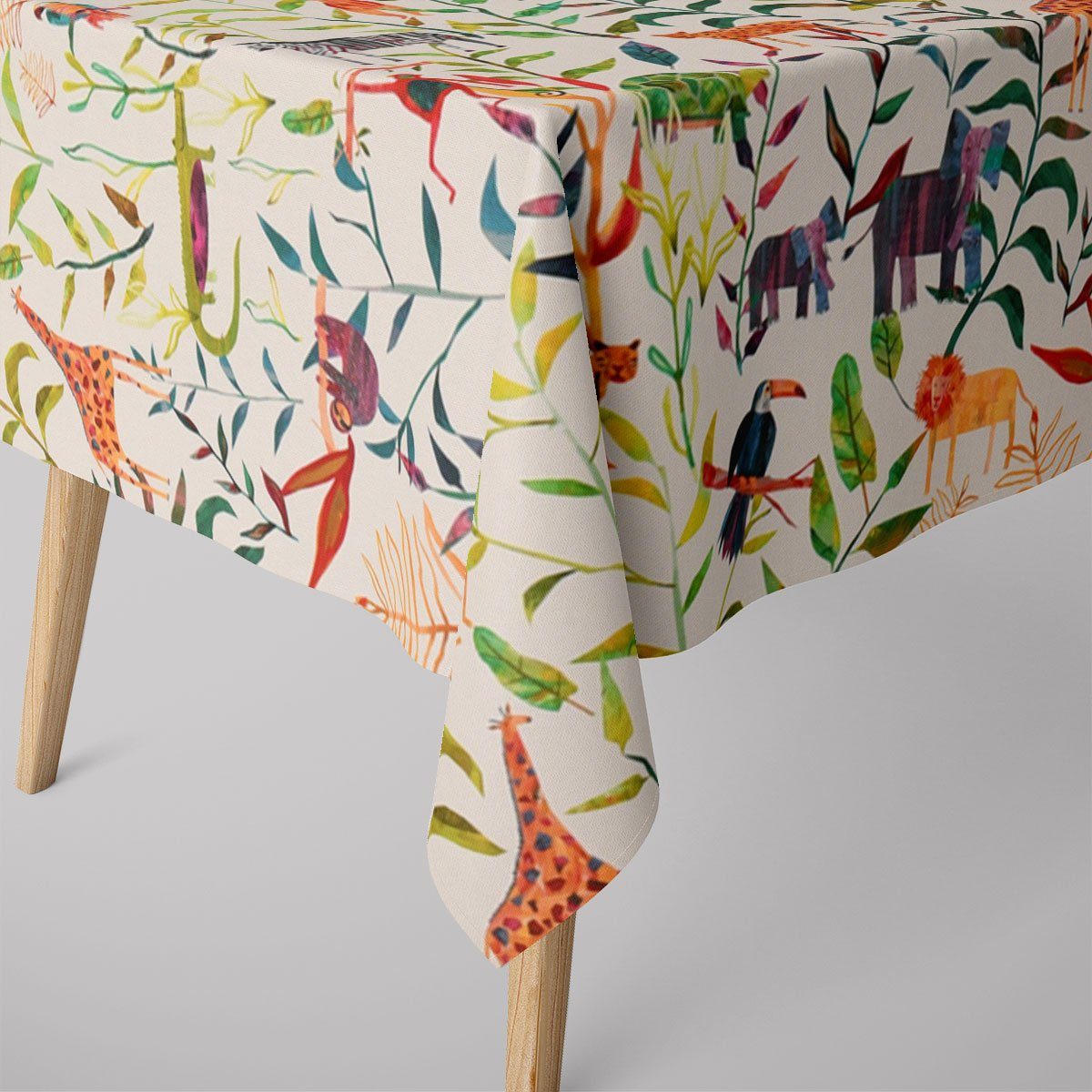 SCHÖNER LEBEN. Tischdecke Tischdecke Hide and Seek Dschungeltiere bunt div. Größen, handmade