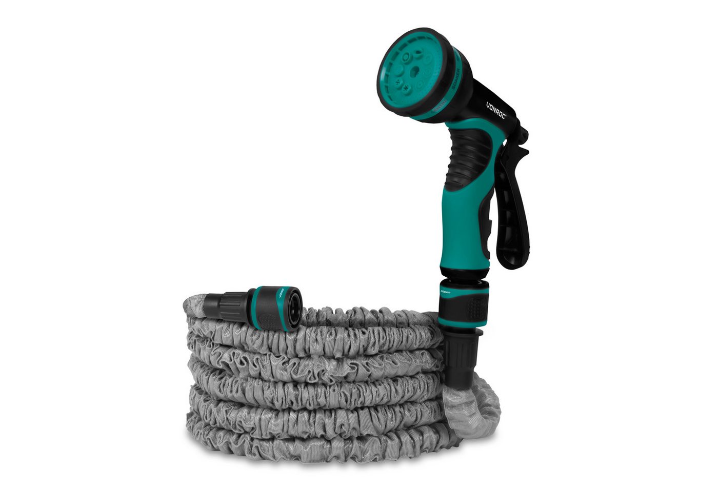 VONROC Gartenschlauch flexibler Wasserschlauch - Flexschlauch inkl. Wandhalterung, und Multispritze - Ausziehbarer knickfreier Schlauch für Garten, Wasserhahnanschluss G¾" - G½" - 10 Meter Schlauch
