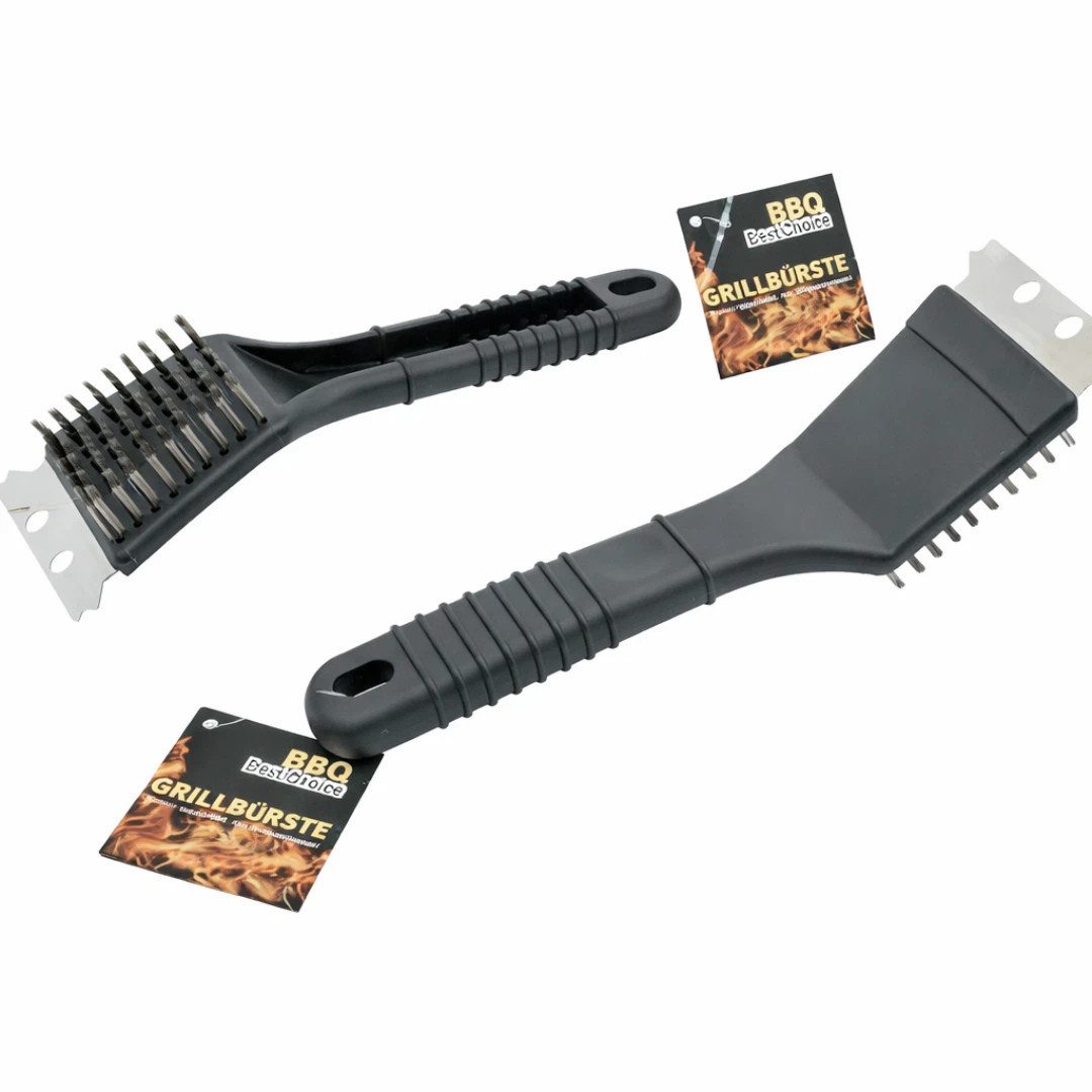 OSMA Werm Grillbürste 2x BBQ Grillbürste Edelstahl Grillreiniger mit Metallschaber, (set, 2-tlg., 2-teilig), Edelstahl-Drahtborsten; Integrierter Metallschaber