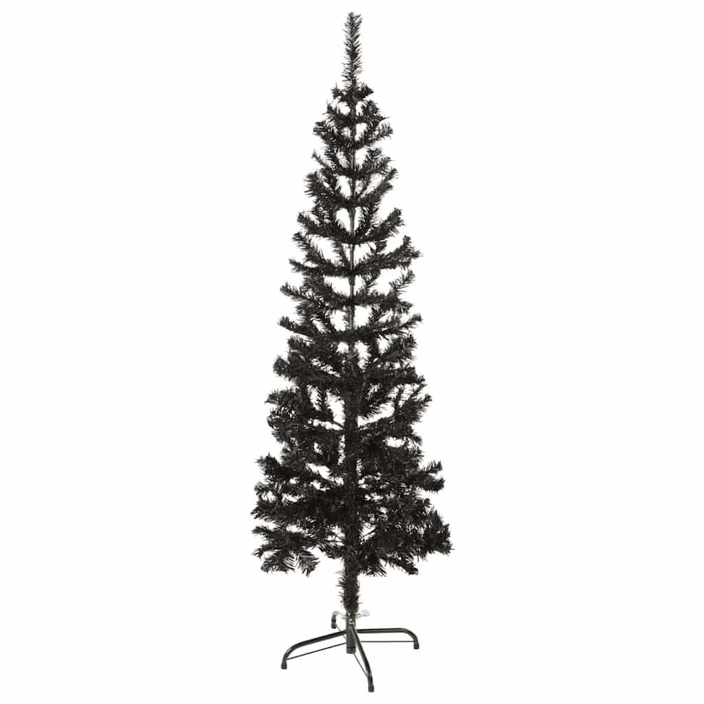 furnicato Künstlicher Weihnachtsbaum Schmaler Weihnachtsbaum aus PVC Schwarz 150 cm Höhe, 43 cm Breite, Künstliche Tanne mit verstellbaren Ästen und stabilem Stahlständer