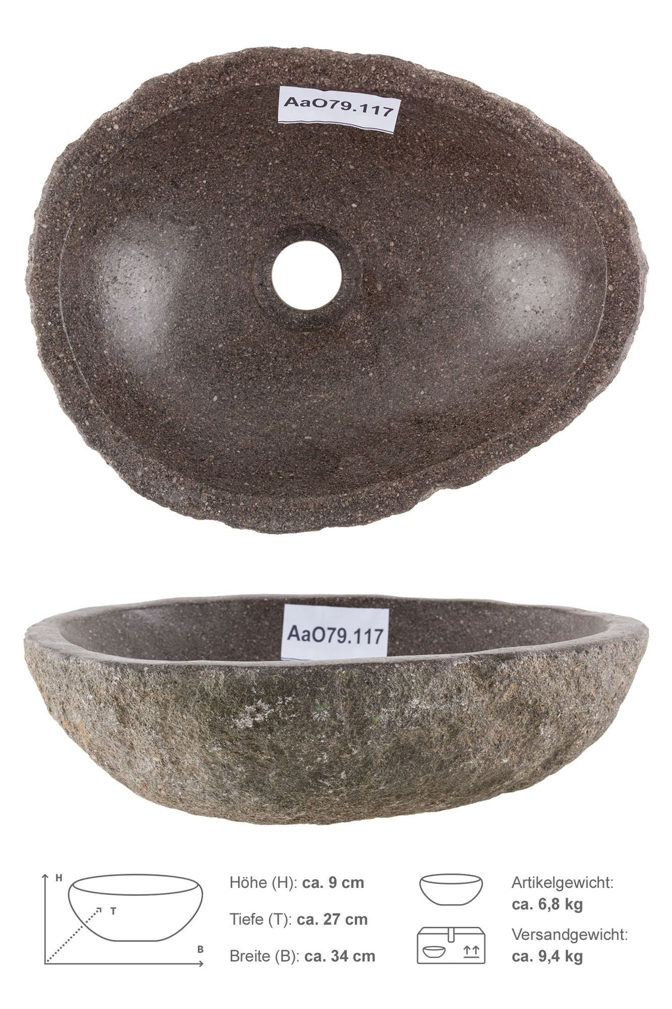 wohnfreuden Aufsatzwaschbecken Naturstein Waschbecken 30 cm oval (Kein Set), 101729_AaO79.117