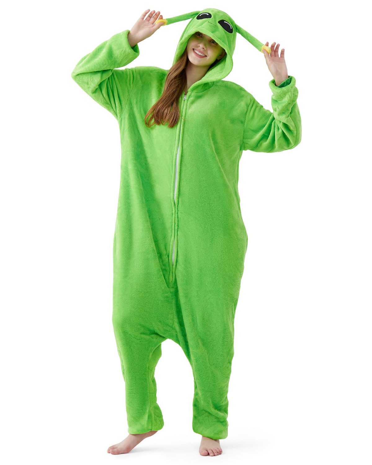 Corimori Partyanzug Onesie Ganzkörper Kostüm für Erwachsene, Alien-Kostüm Damen Herren Karneval Tier-Kostüme Außerirdischer,XL