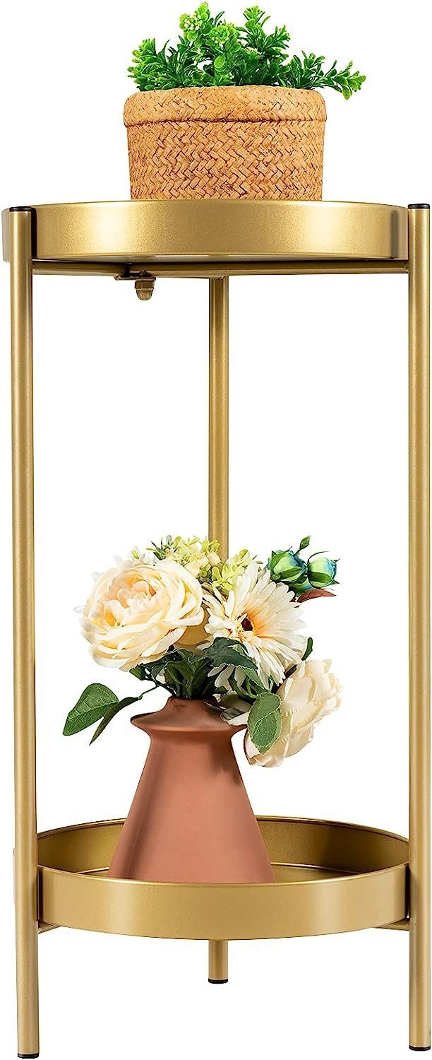 KOMFOTTEU Blumenständer Pflanzenständer, bis zu 30 kg Belastbarkeit, 60 x 30 cm goldenfarben