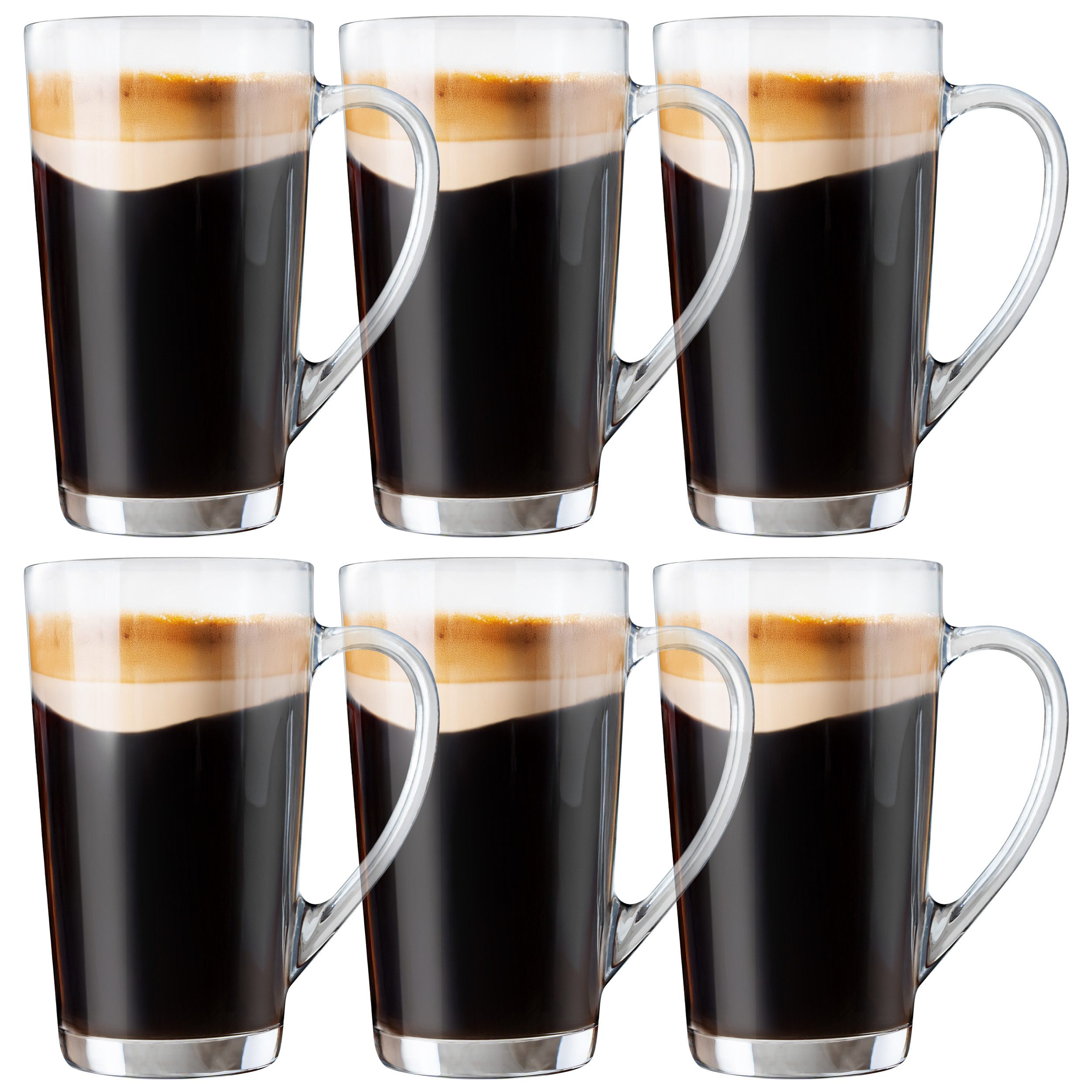 KONZEPT Latte-Macchiato-Tasse Latte Macchiato Gläser Set mit Henkel, Set Kaffeegläser 350 ml, 6-tlg., 6/12-er Set aus transparentem Glas