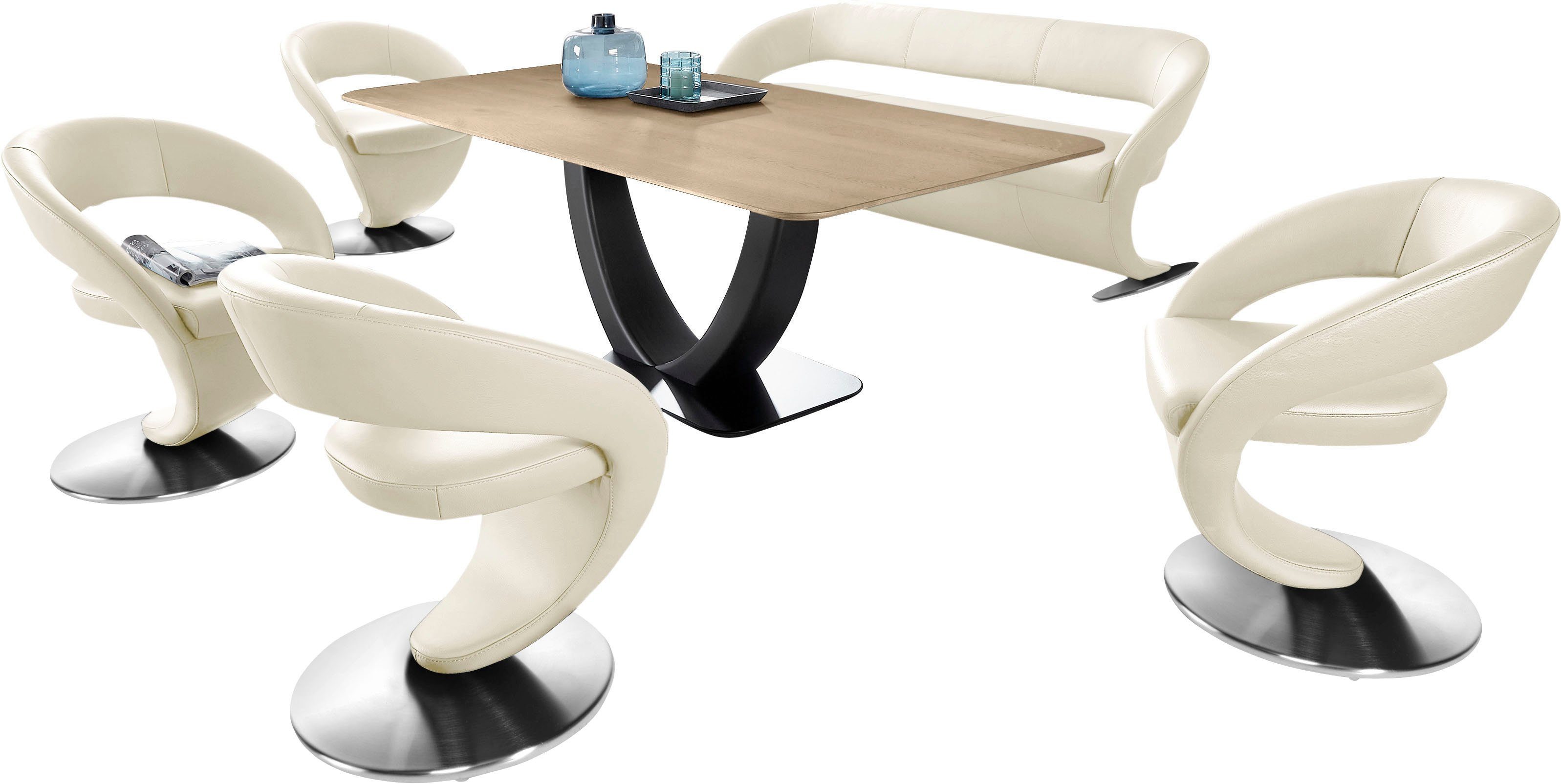 Komfort und Wohnen Essgruppe 4 in Tisch Design-Solobank mit 180x90cm (Set), Design-Drehstühlen K+W & Wave,