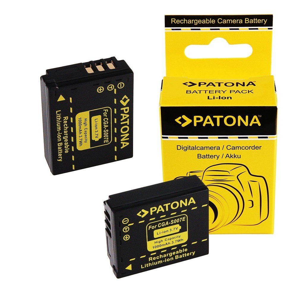 Patona 2x Akku für Panasonic CGA-S007 Kamera-Akku Ersatzakku 1000 mAh (3,7 V, 2 St), S007 DMC-TZ5 TZ4 TZ3 TZ2 TZ1 DMW-BCD10