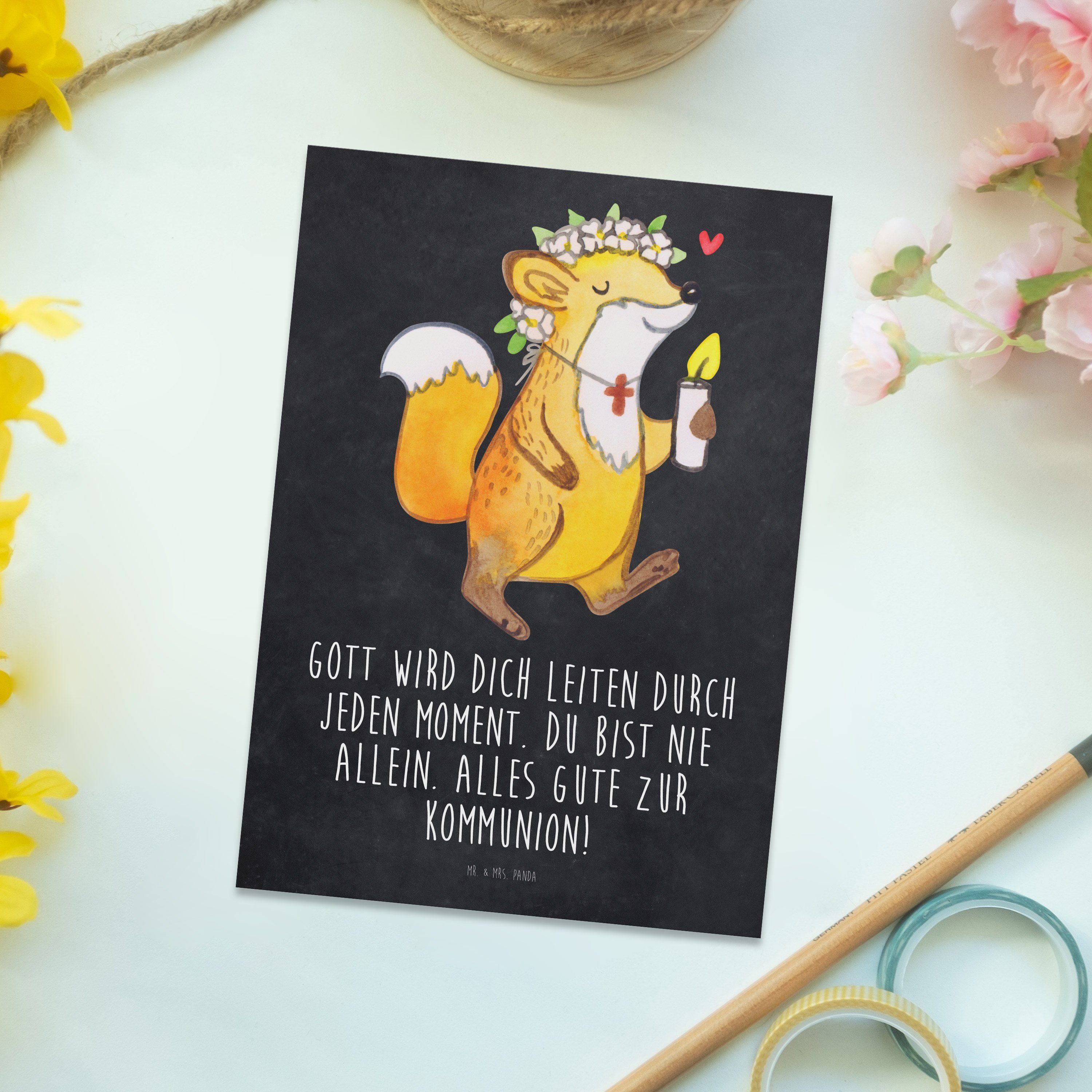 Postkarte - Geschenk, Mrs. Mr. Konfirma Kreidetafel Fuchs Panda - & Kommunion Grußkarte, Mädchen