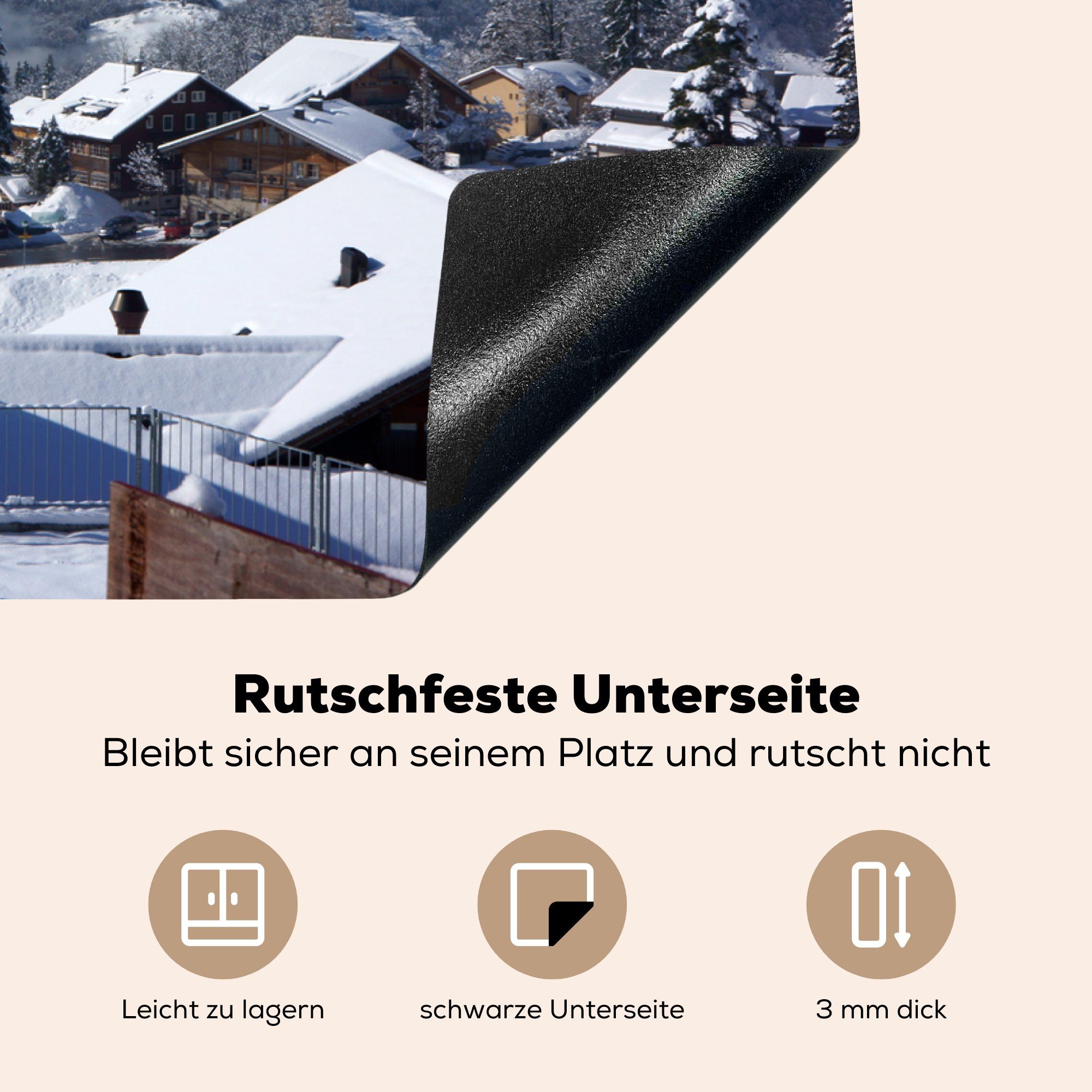 Schweiz, nutzbar, Skigebiet tlg), in Vinyl, Mobile Ceranfeldabdeckung MuchoWow (1 70x52 Arbeitsfläche der cm, Herdblende-/Abdeckplatte