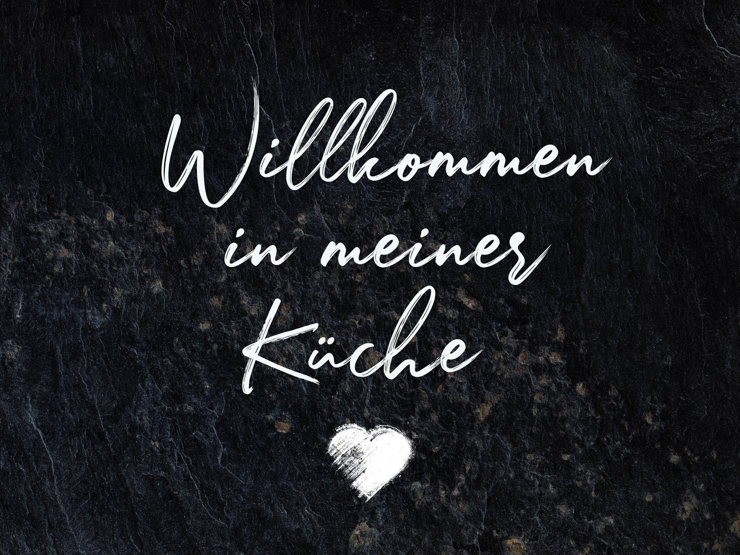 queence Küchenrückwand Schiefer - Willkommen in meiner Küche - Spritzschutz Wohnwand Schutz, (1-tlg), inkl. Klebepads und Saugnäpfen für eine flexible Befestigung