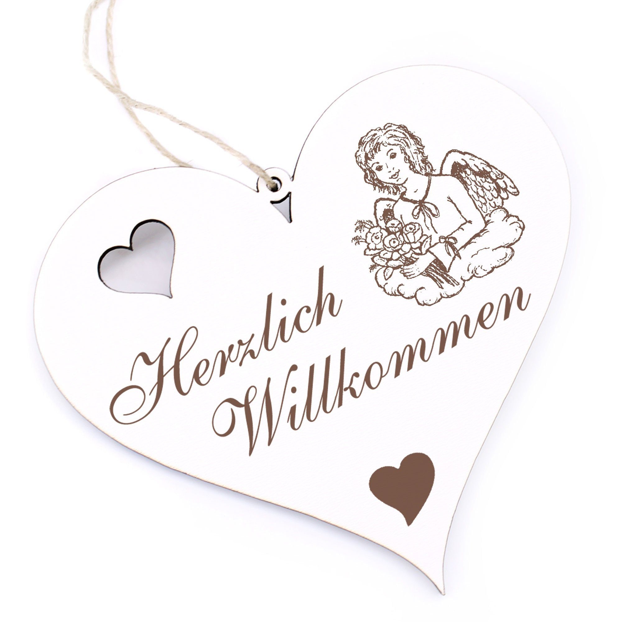 Dekolando Hängedekoration Herzlich Willkommen - 13x12cm - Schutzengel Engel