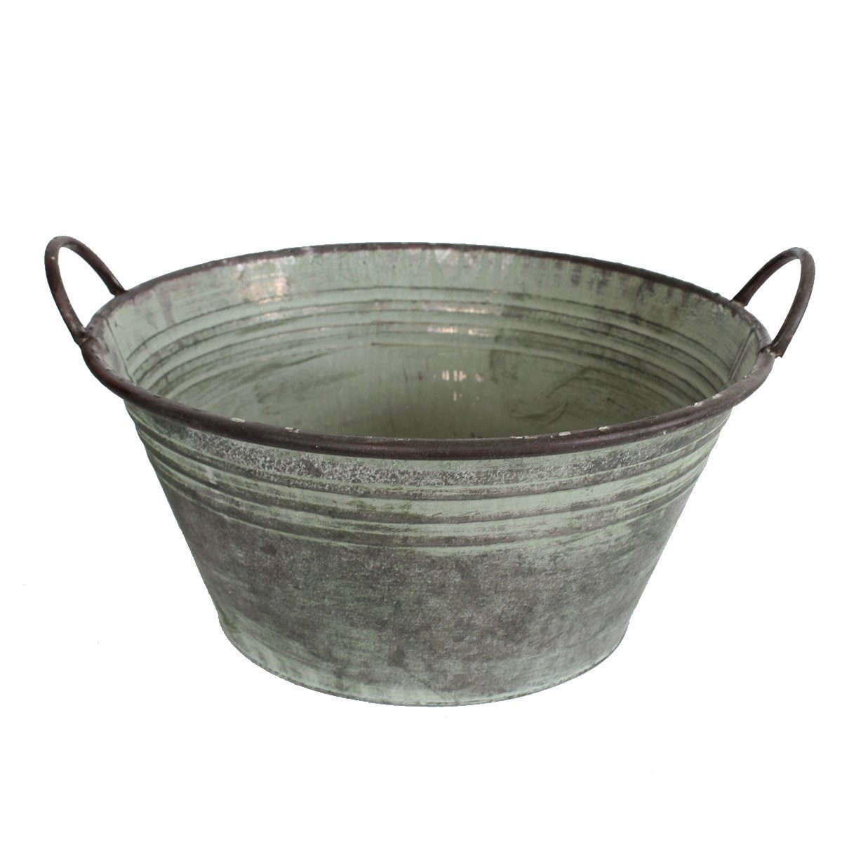 colourliving Blumentopf Pflanztopf Zinktopf Old Green 35cm Ø rund (1 St), langlebig, dekorativ, handbemalt