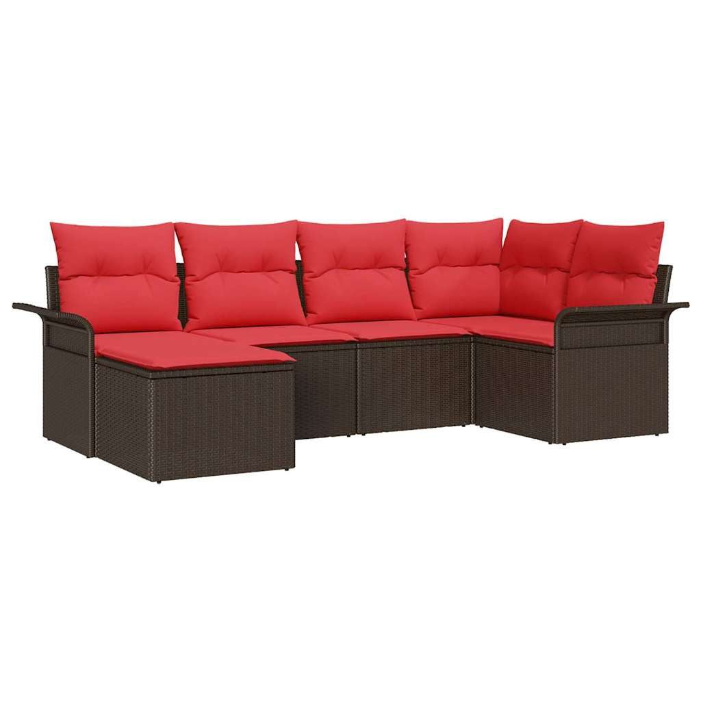 vidaXL Gartenlounge-Set Gartensofa-set mit Speicher 6 pcs Braun Poly-Rattan, (6-tlg)