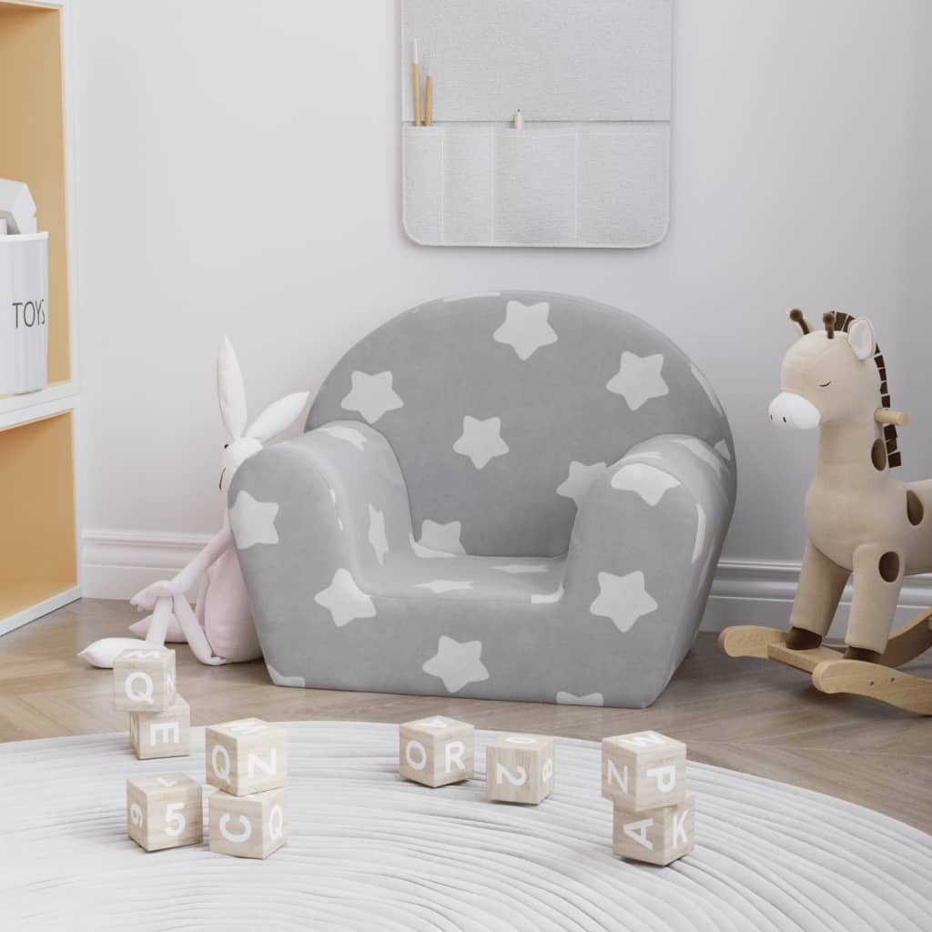vidaXL Kindersofa, Kinder Schlafsofa Hellgrau mit Sternen Weich Plüsch