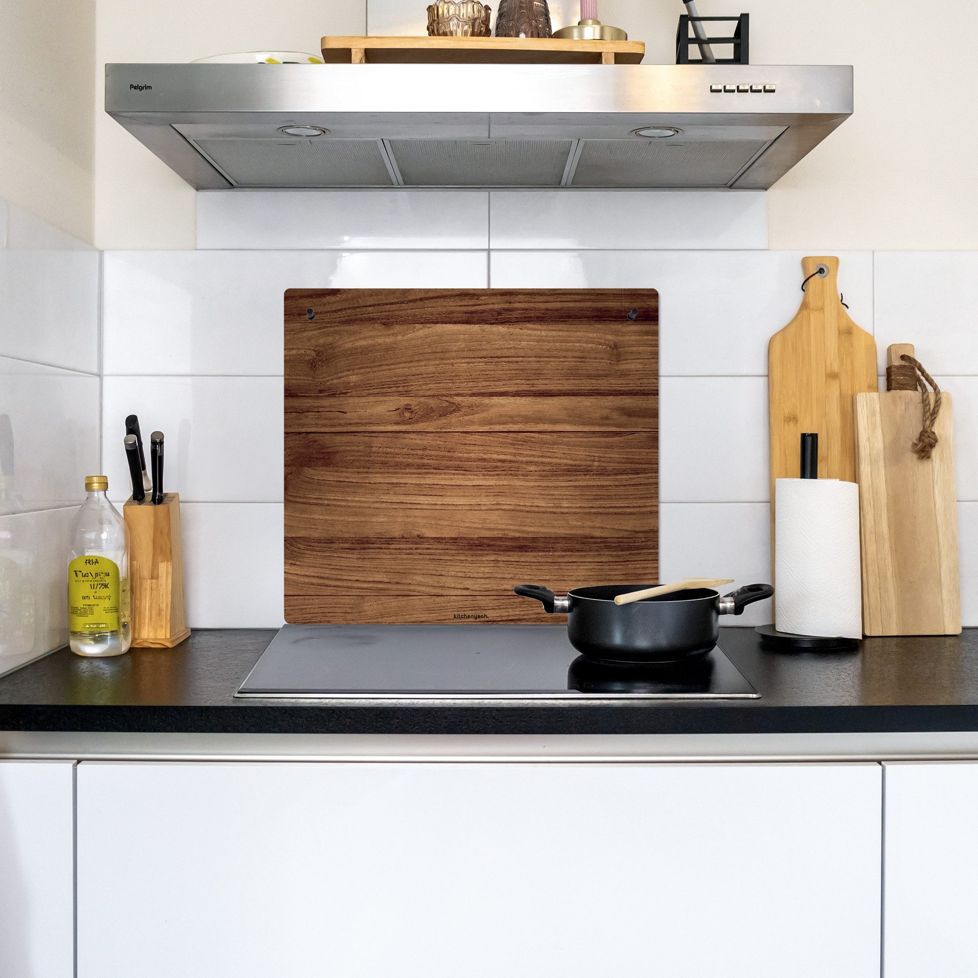 KitchenYeah Küchenrückwand Braun - Holzoptik/print, (1-tlg), Abdeckplatte für Ceranfeld, Herd Inductionsmatte, 57x51 cm