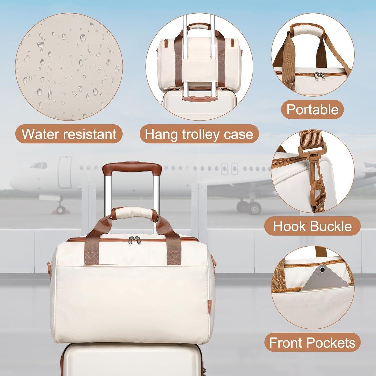 LuxusKollektion Kofferset Handgepäck-Koffer Trolley Set 2-teilig, Cremeweiß, Ryanair Reisetasche