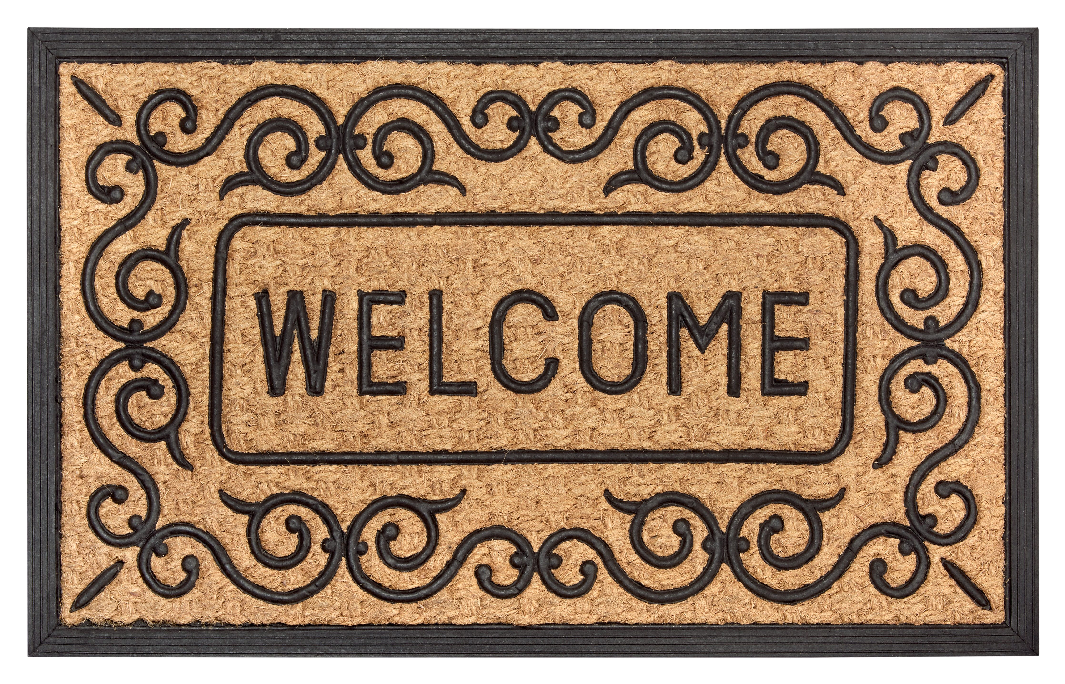 HANSE Home Fußmatte Mix Mats Gummi-Kokos Welcome Floral Border, Türmatte, rechteckig, Höhe: 15 mm, Kokos, Gummi, Schmutzfangmatte, Outdoor, Rutschfest, Innen, Kokosmatte