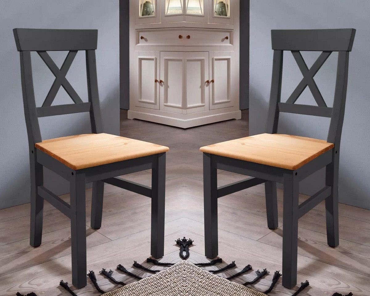 Main Möbel Esszimmerstuhl Esszimmerstuhl 2-Stück "Zürich II" Kiefer massiv grau WZ-0133