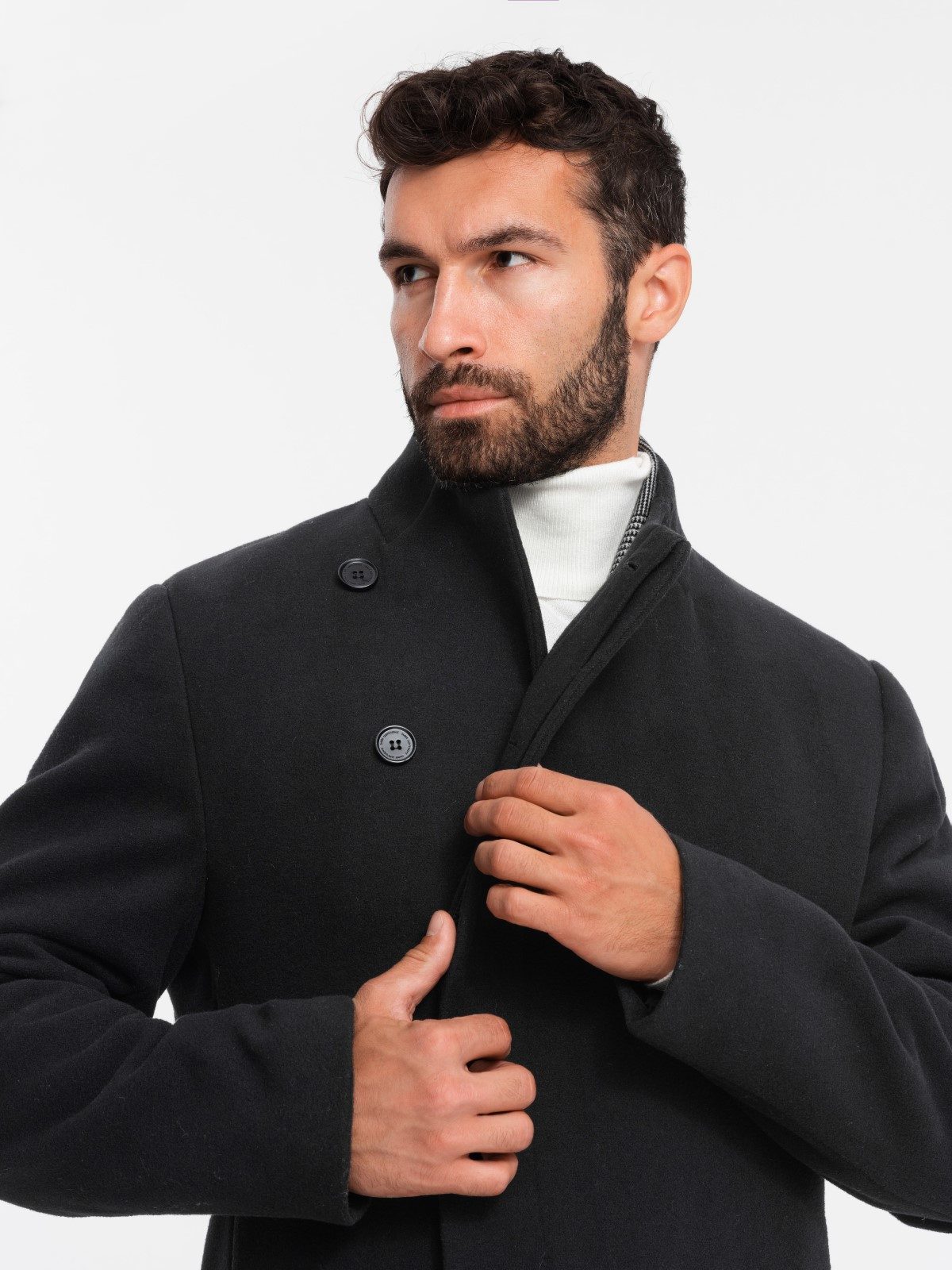 OMBRE Wintermantel Herrenmantel mit asymmetrischem Verschluss und hohem Kragen – Bild 5 von 5