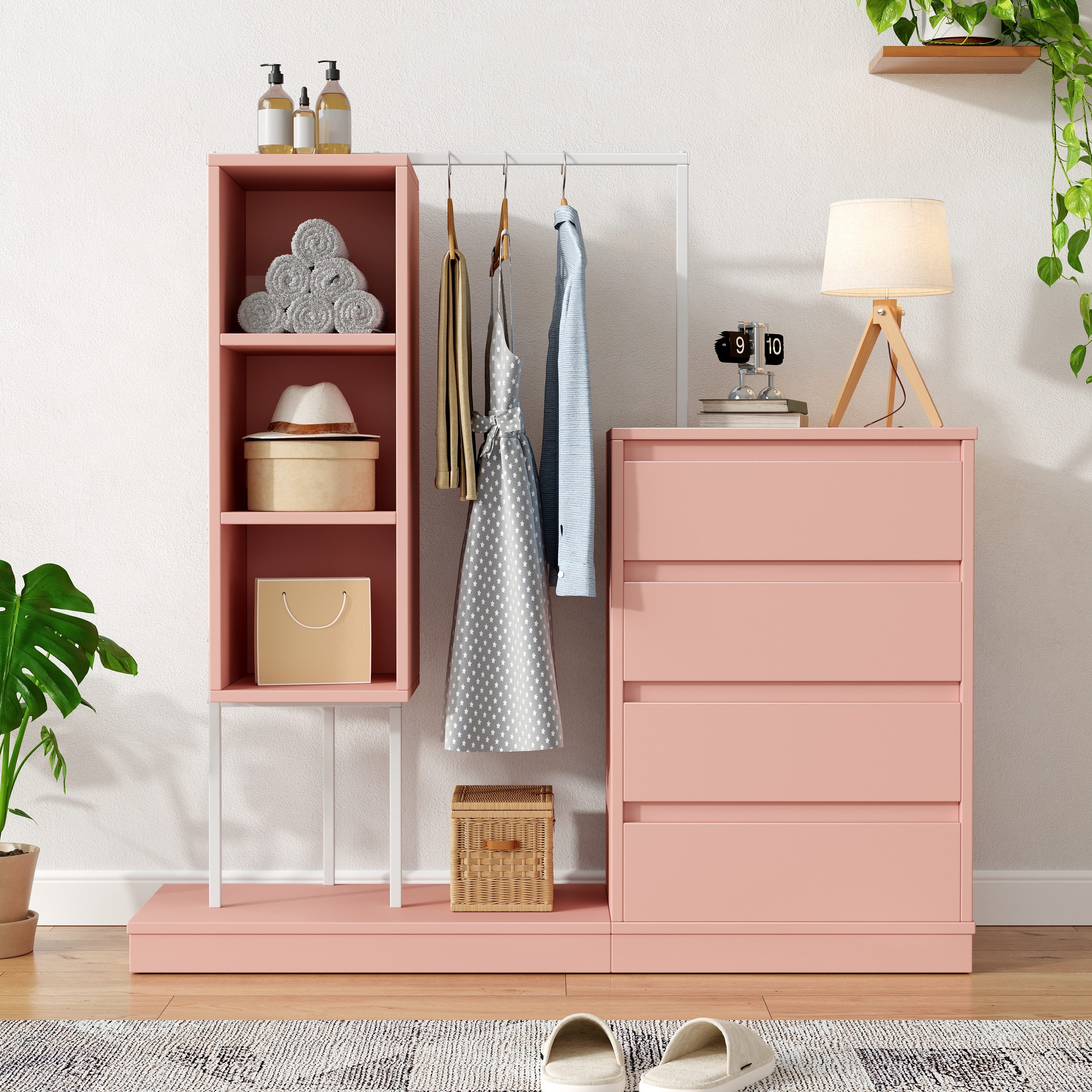 Flieks Garderoben-Set Kleiderschrank mit 3 offener Fächern, Kommode mit 4 S günstig online kaufen