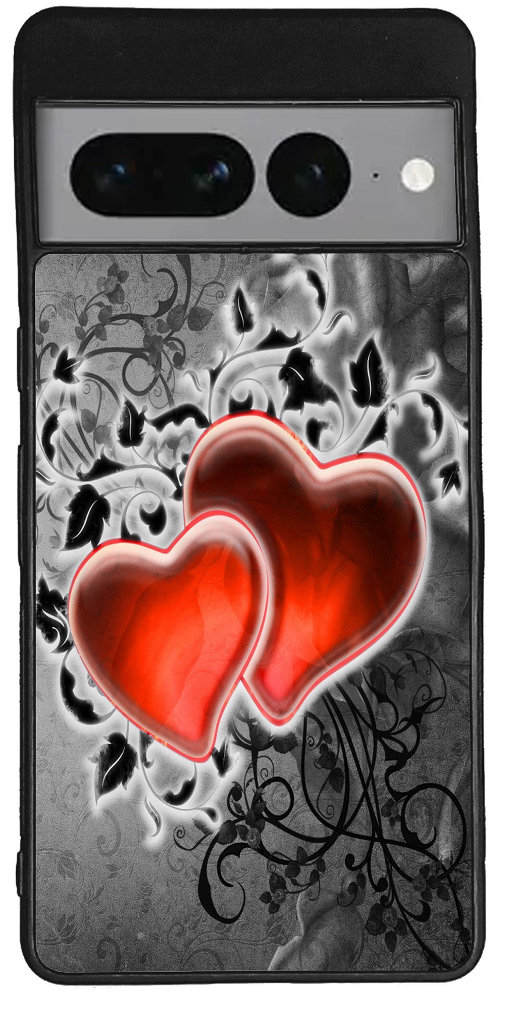 Traumhuelle Handyhülle TPU HÜLLE Silikon MOTIV 55 Case Cover Schutzhülle Backcover Etui 5G, zwei Herzen Handy Bumper Smartphone Rückschale Schwarz