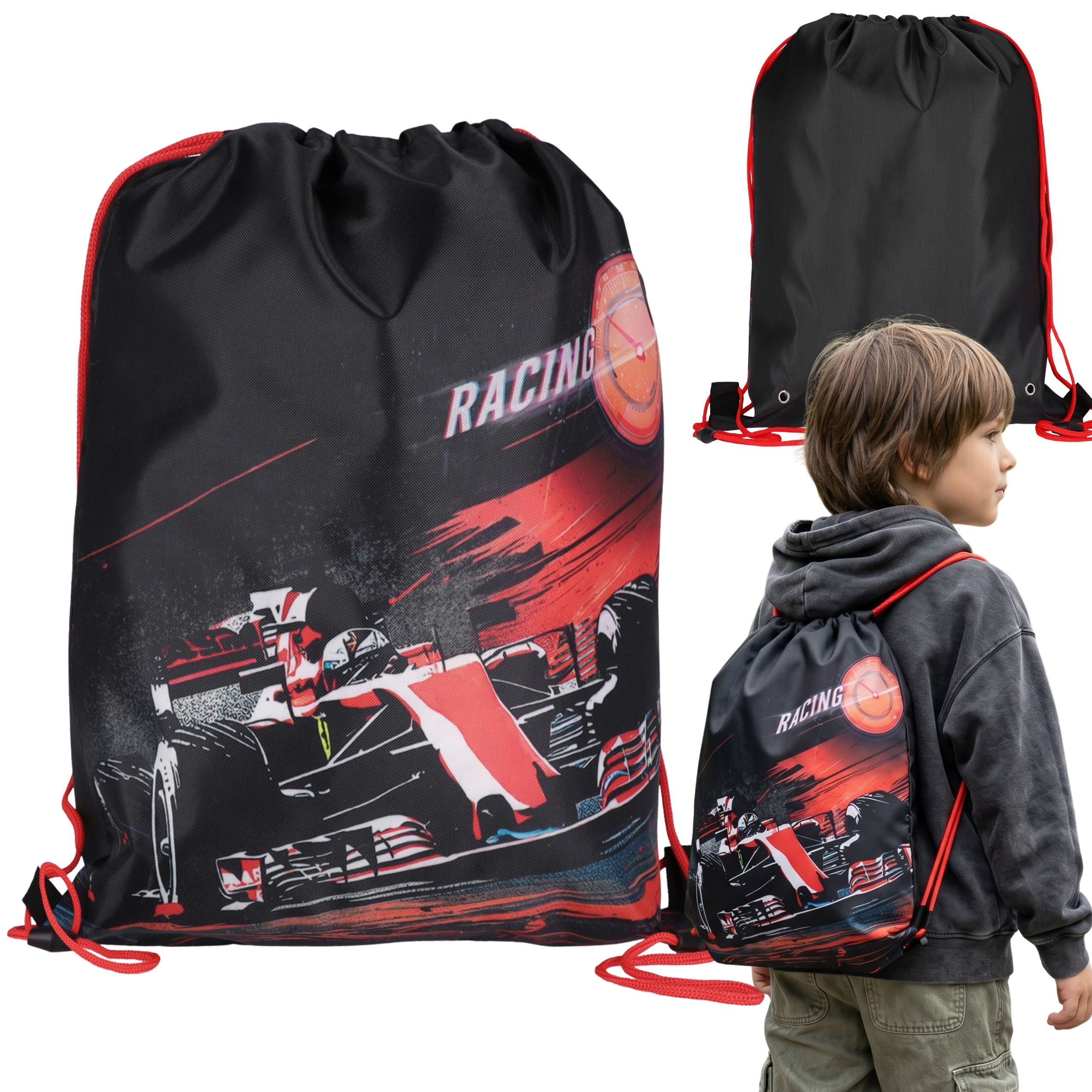 Turnbeutel Turnbeutel Rennwagen Jungen Sportbeutel Schule 38 x 33 cm