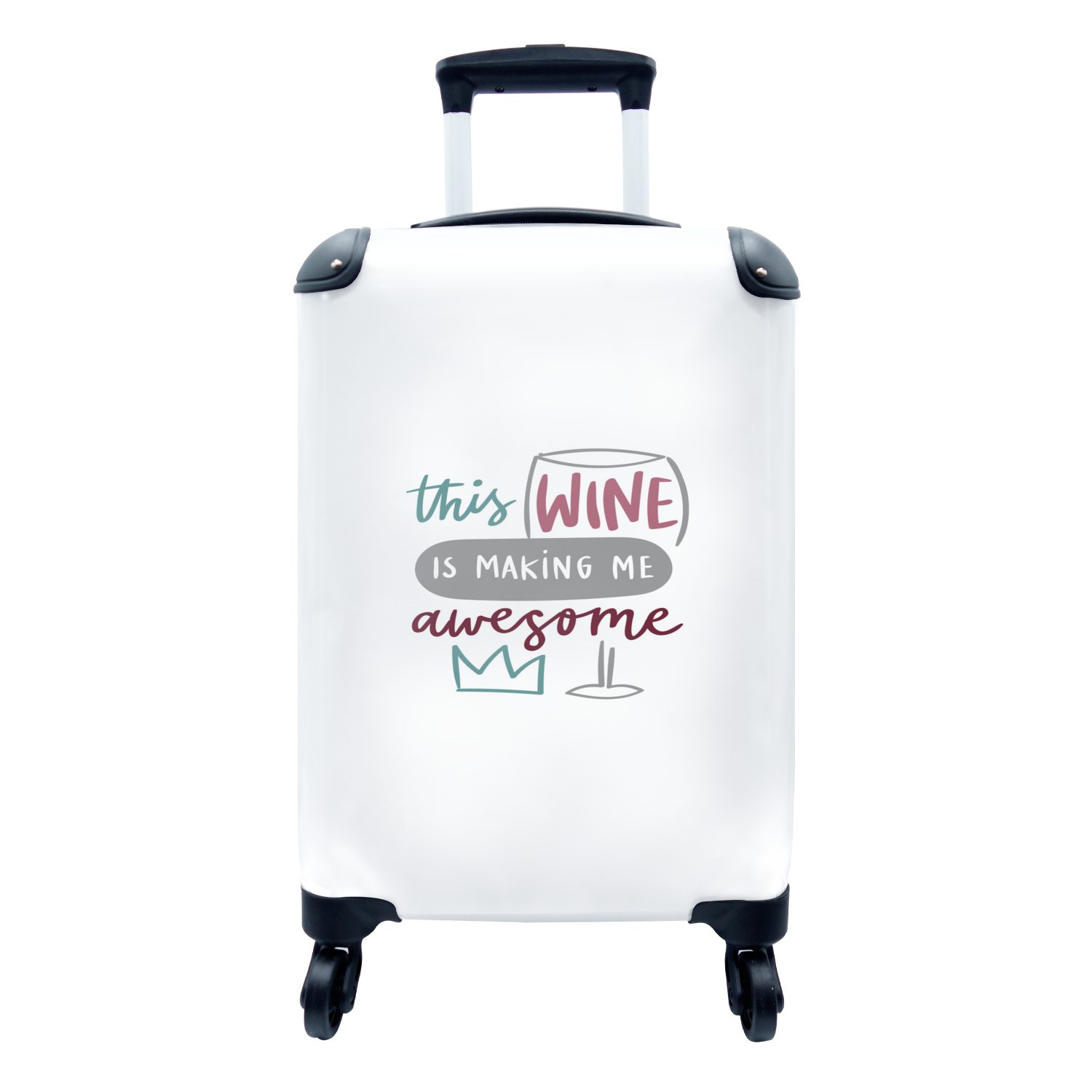MuchoWow Handgepäckkoffer Zitat "Dieser Wein macht mich geil" vor weißem Hintergrund, 4 Rollen, Reisetasche mit rollen, Handgepäck für Ferien, Trolley, Reisekoffer