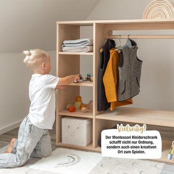 Ehrenkind Kinderkleiderschrank Montessori, Kiefer Natur, FSC zertifiziert (Kinderregal, Garderobenschrank) Kleiderschrank Kinderzimmer, Kindergarderobe