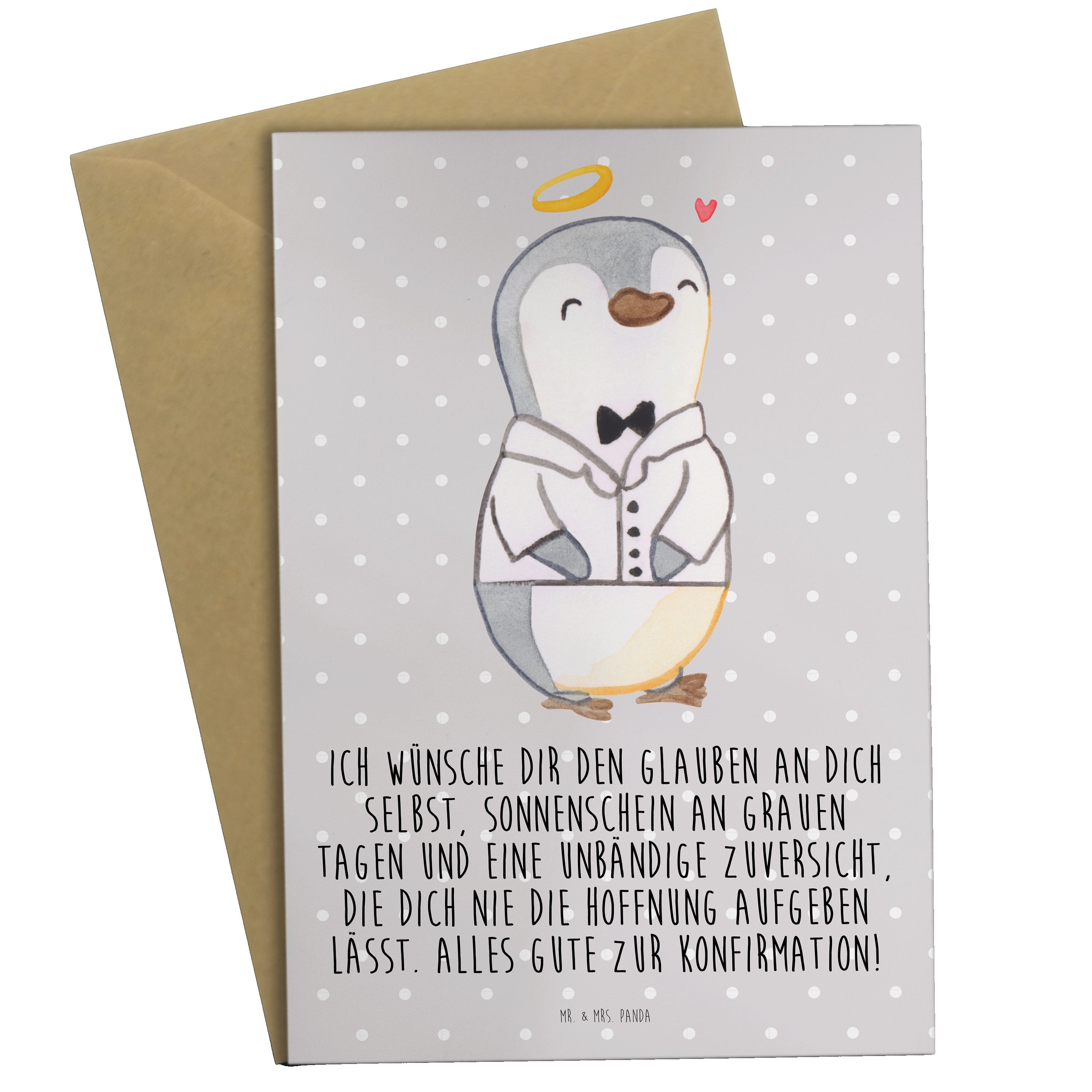 Mr. & Mrs. Panda Grußkarte Pinguin Konfirmation Hemd - Grau Pastell - Geschenk, Karte, Einladung