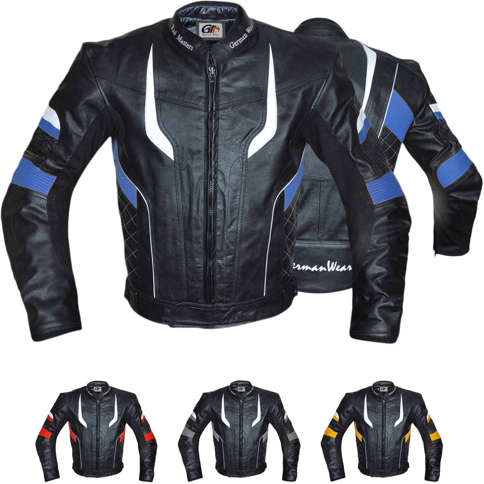 German Wear Motorradjacke GW417J Motorrad lederjacke Kombijacke Rot Blau Gelb Grau