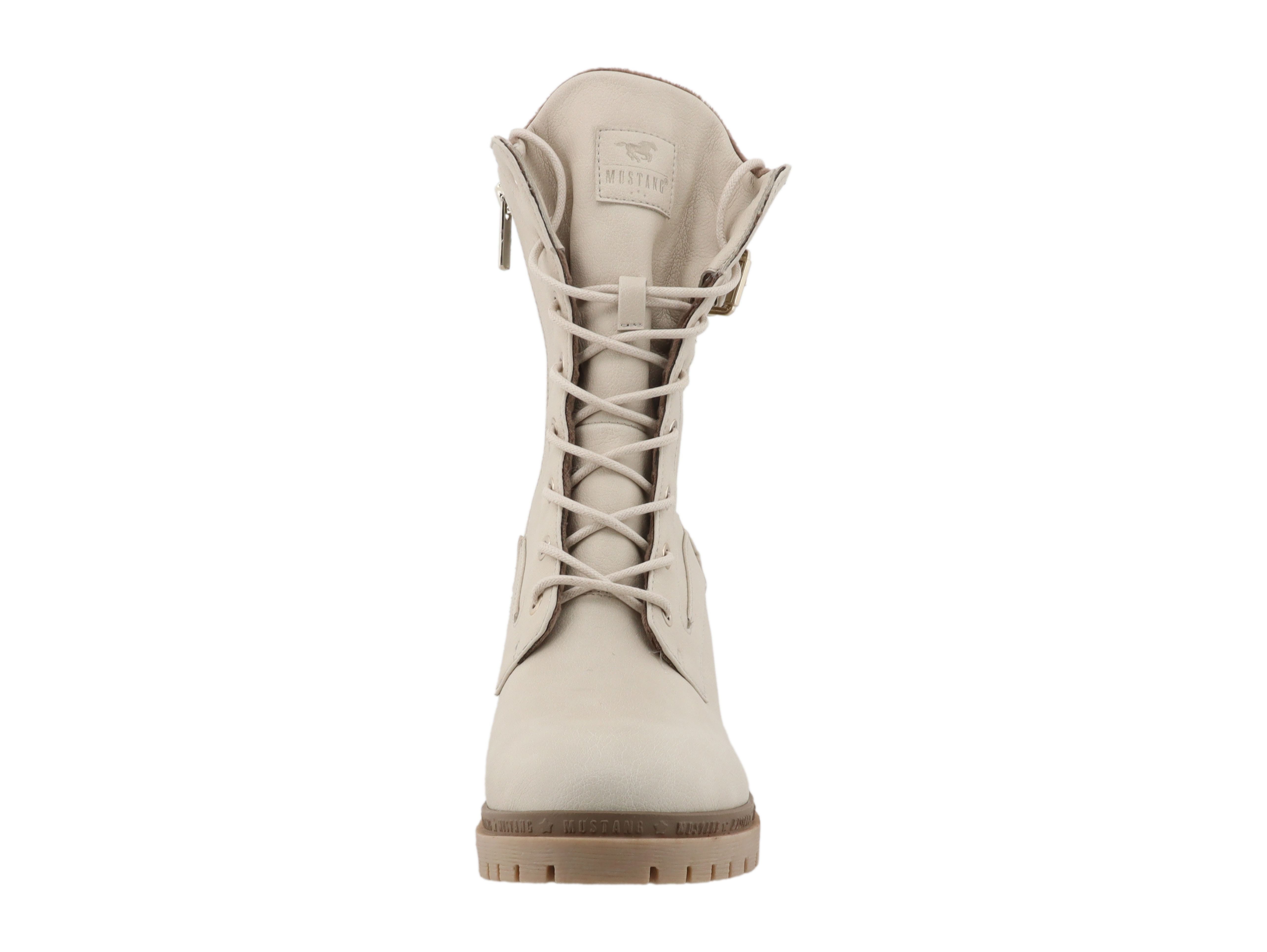 Mustang Shoes Stiefelette Schnürstiefelette Blockabsatz, Schnürboots mit Zierschnalle und Nieten – Bild 3 von 4