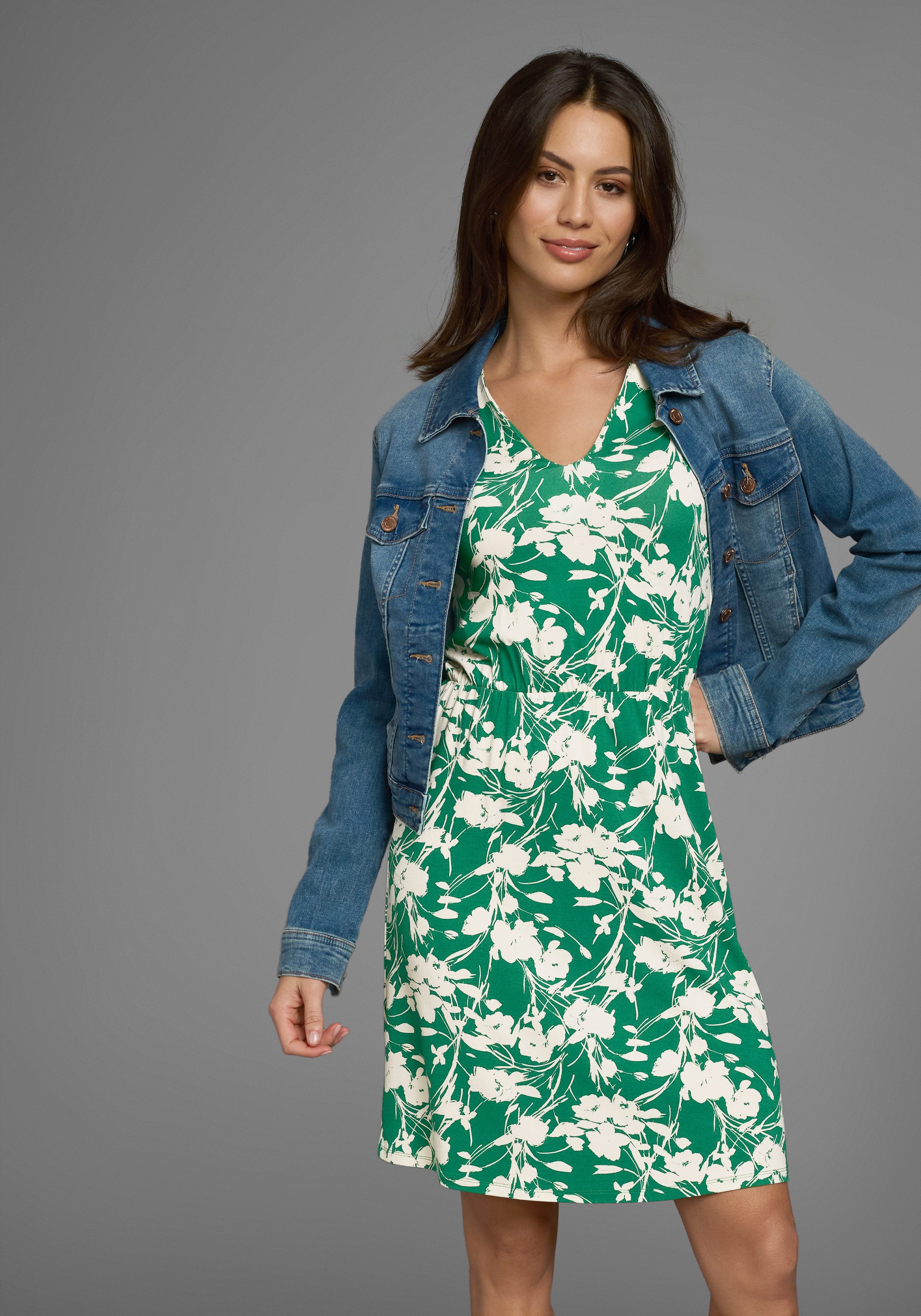 Laura Scott Sommerkleid mit Flügelärmeln, V-Ausschnitt & elastischem Bund günstig online kaufen