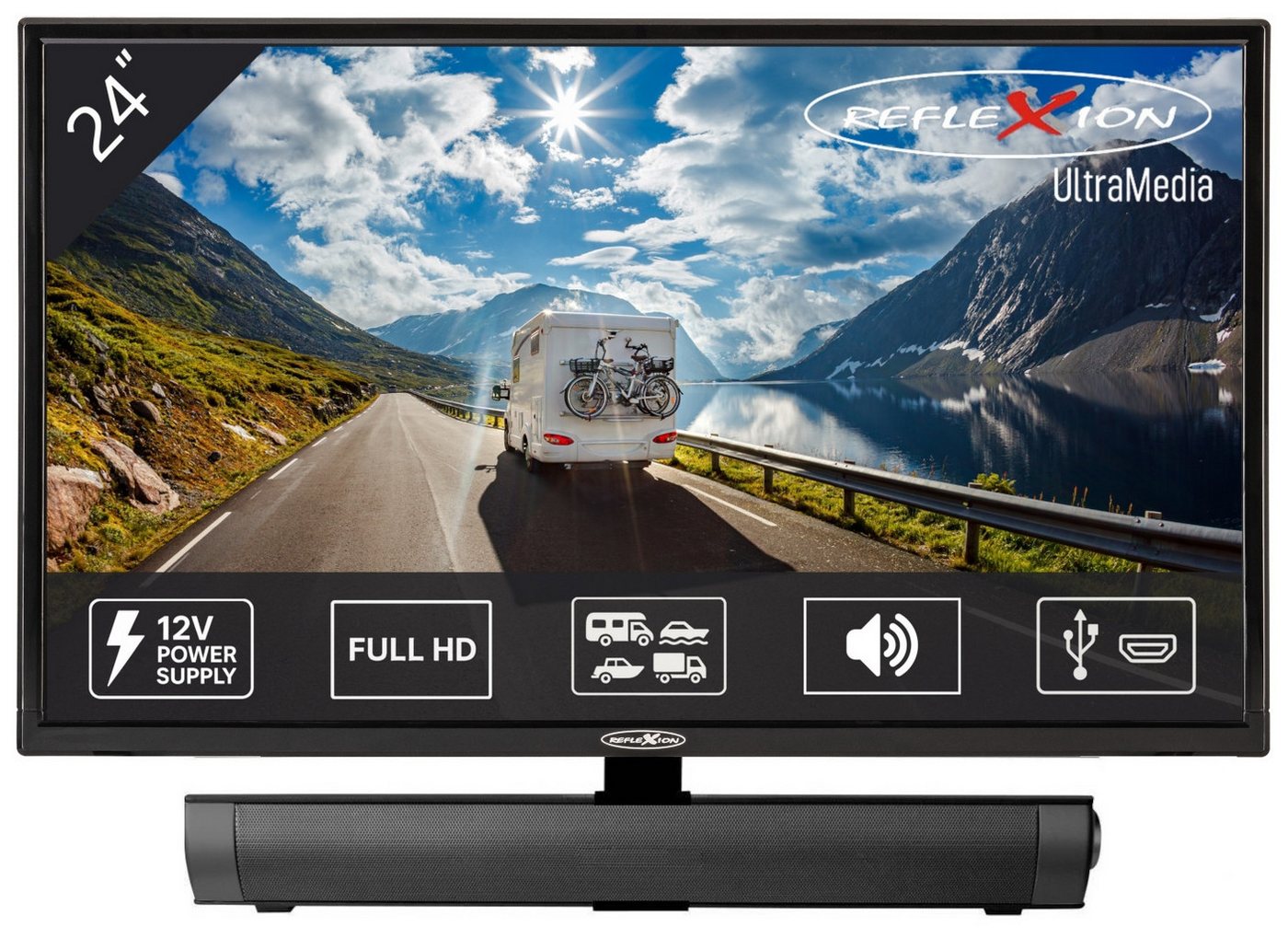 Reflexion LED2425 LED-Fernseher (60,00 cm/24 Zoll, Full HD, DC IN 12 V, Netzteil 230 V, DVB-T2HD / S2 / C, CI+SLOT, PVR)